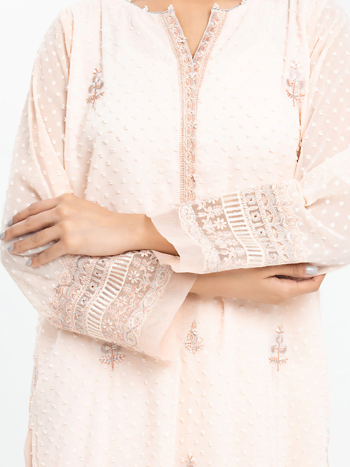 Pret Embroidered Wrinkle Chiffon Suit - EWTPLE24-00028-3P - Image 5