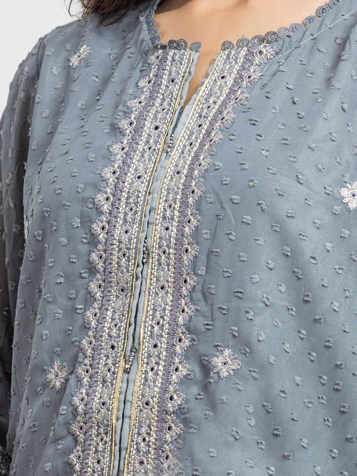 Pret Embroidered Wrinkle Chiffon Suit - EWTPLE24-00029-3P - Image 2