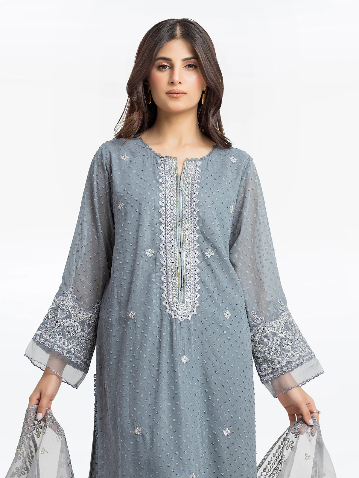 Pret Embroidered Wrinkle Chiffon Suit - EWTPLE24-00029-3P - Image 3