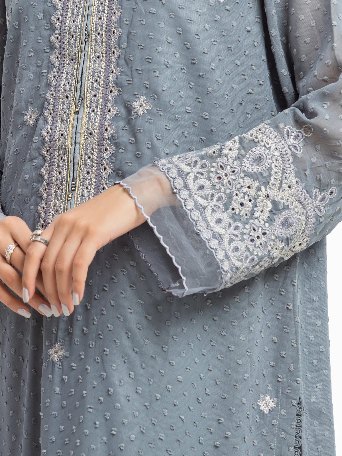 Pret Embroidered Wrinkle Chiffon Suit - EWTPLE24-00029-3P - Image 4