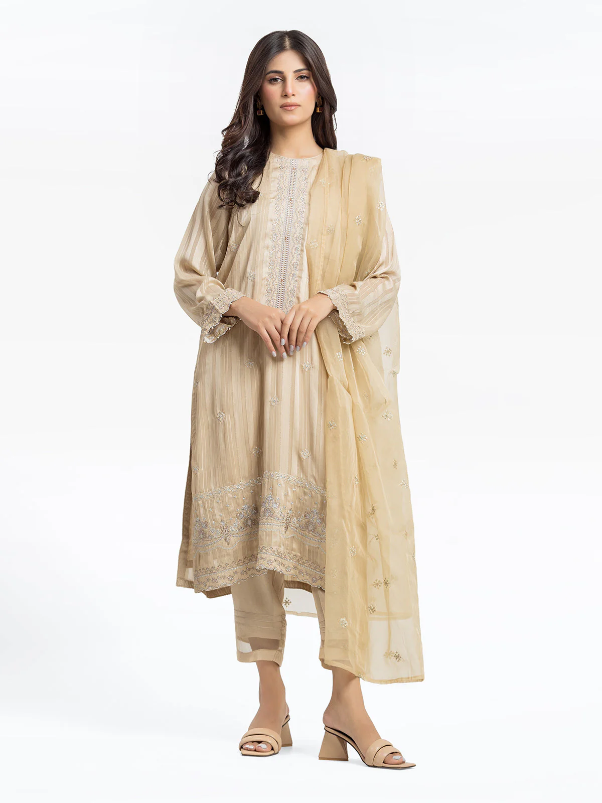 Pret Embroidered Wrinkle Chiffon Suit - EWTPLE24-00032-3P - Image 2