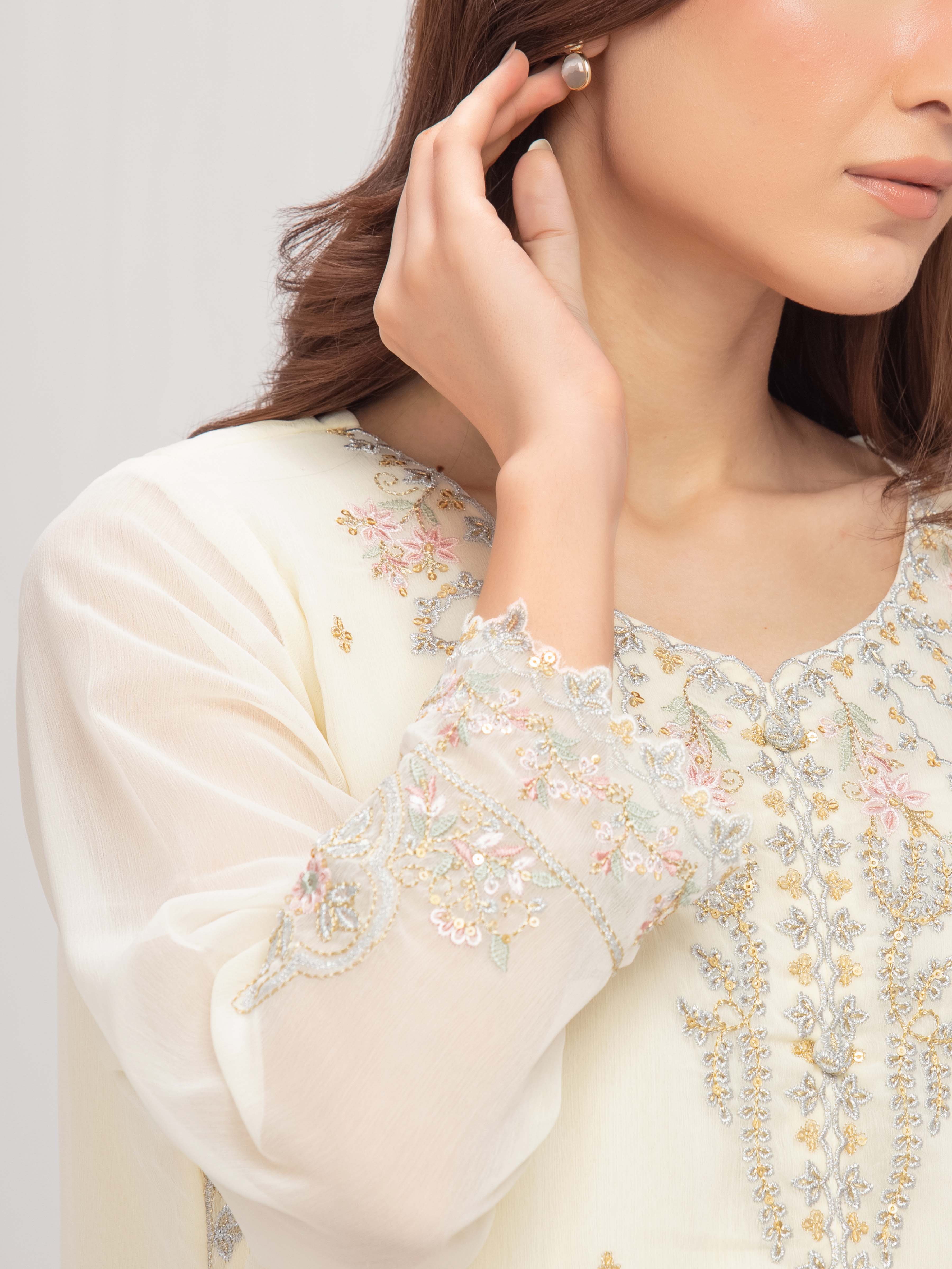 Pret Embroidered Wrinkle Chiffon Suit - EWTPLE5-00045-3P - Image 3