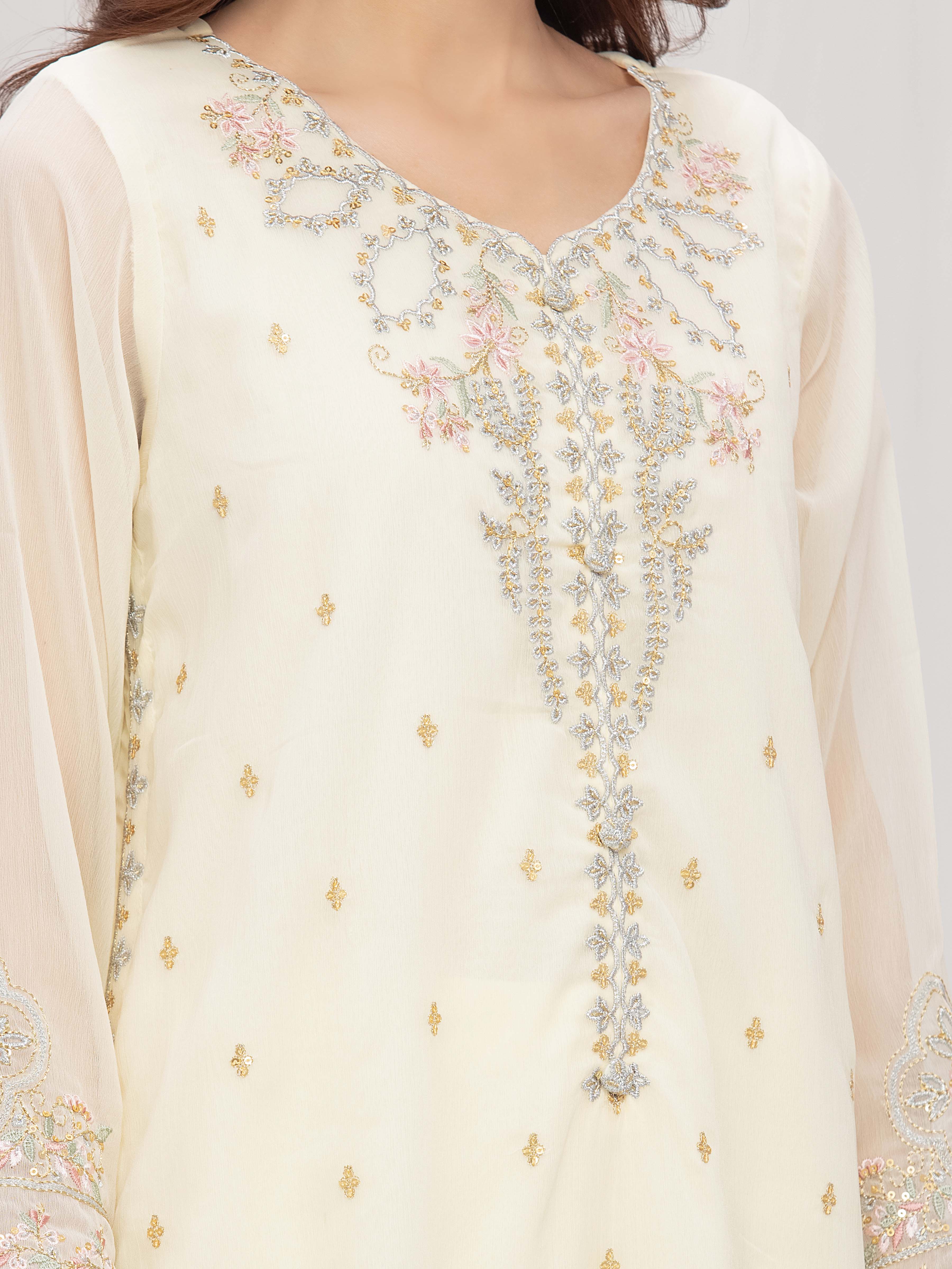 Pret Embroidered Wrinkle Chiffon Suit - EWTPLE5-00045-3P - Image 4