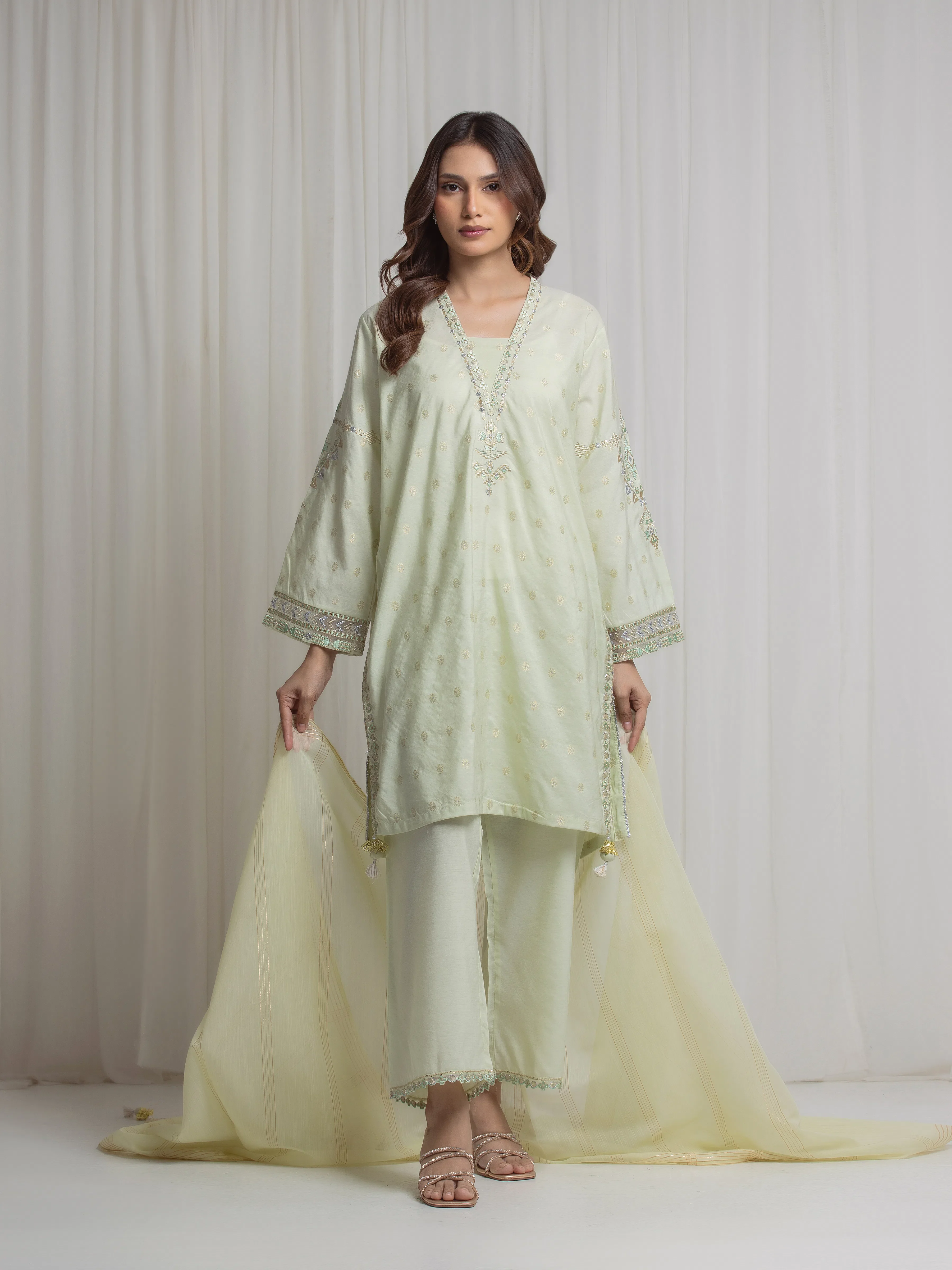 Pret Embroidered Jacquard Suit - EWTKED6-86136-3P - Image 2