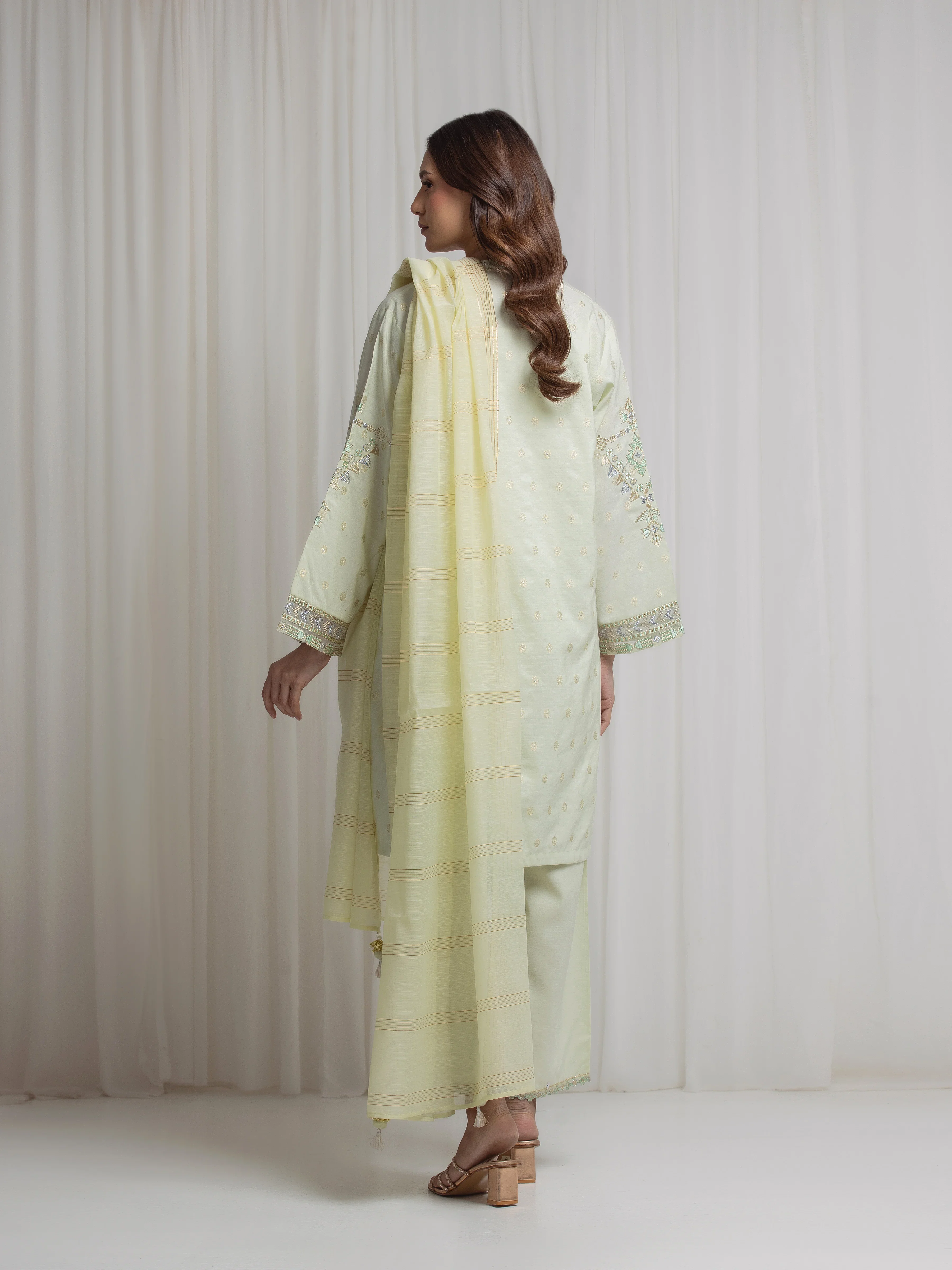 Pret Embroidered Jacquard Suit - EWTKED6-86136-3P - Image 6