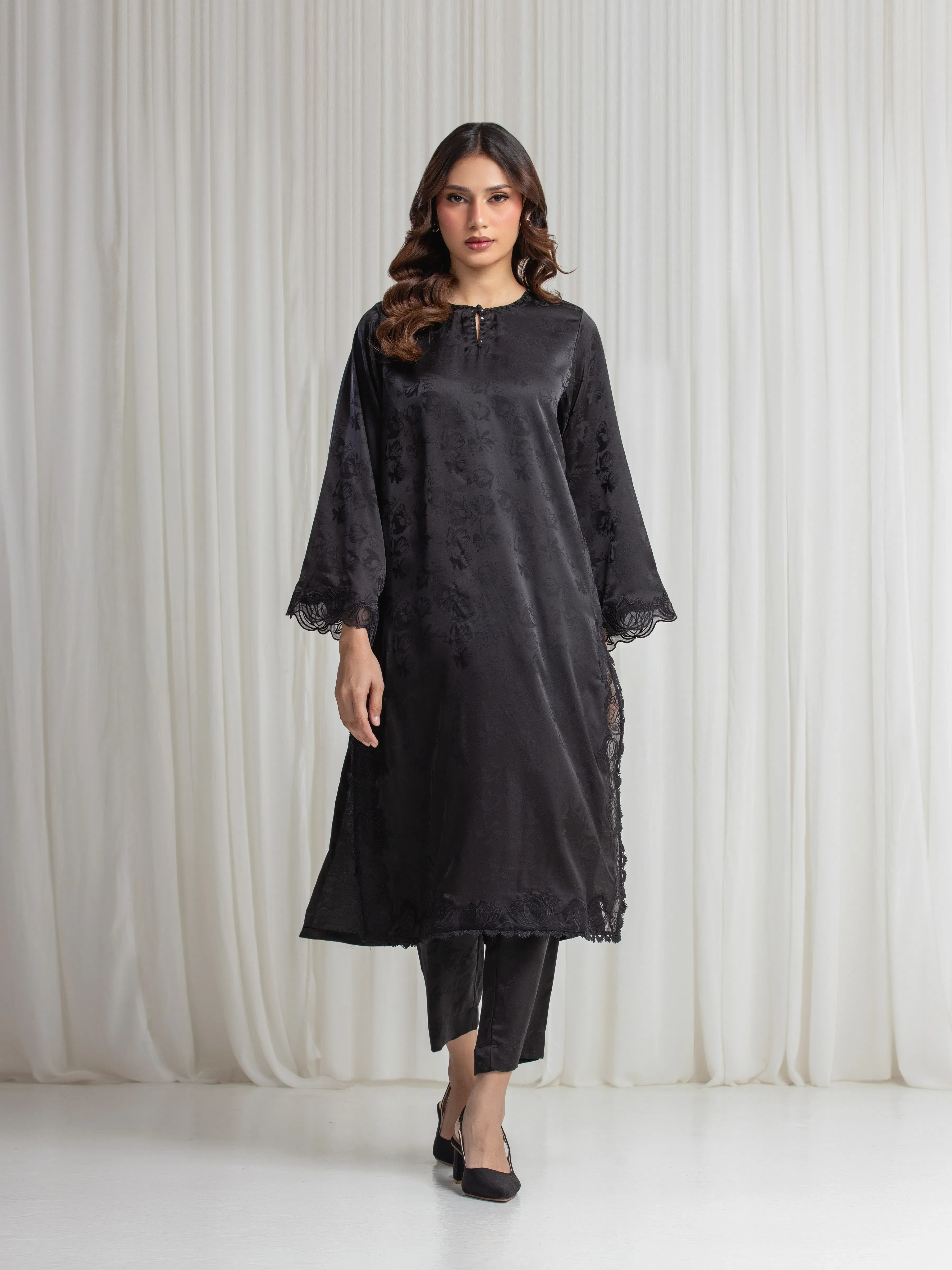 Pret Embroidered Satin Shirt Trouser - EWTKED6-86154ST - Image 2
