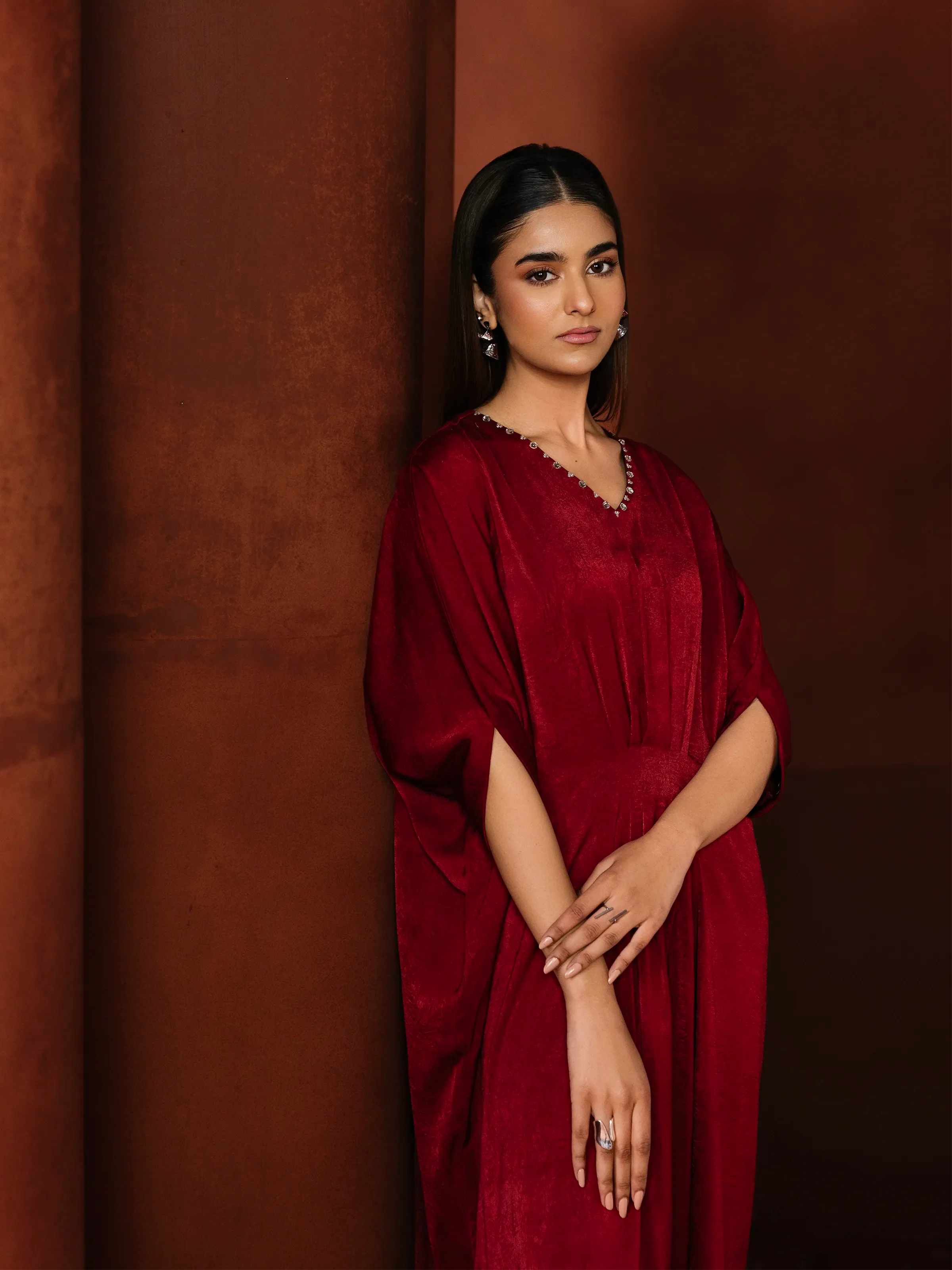Dyed Crepe Kaftan - EWTKS6-86088S - Image 2