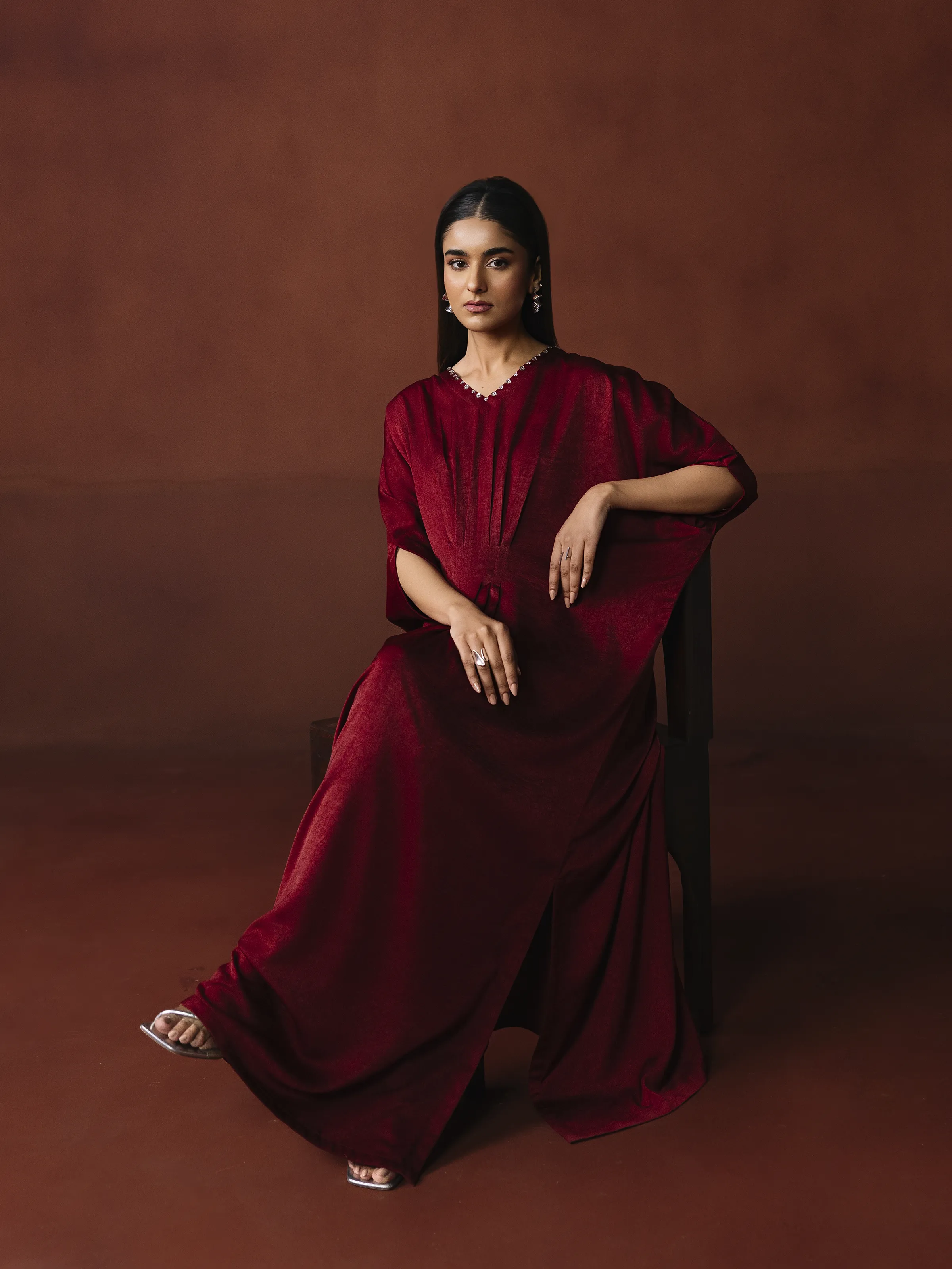 Dyed Crepe Kaftan - EWTKS6-86088S - Image 3