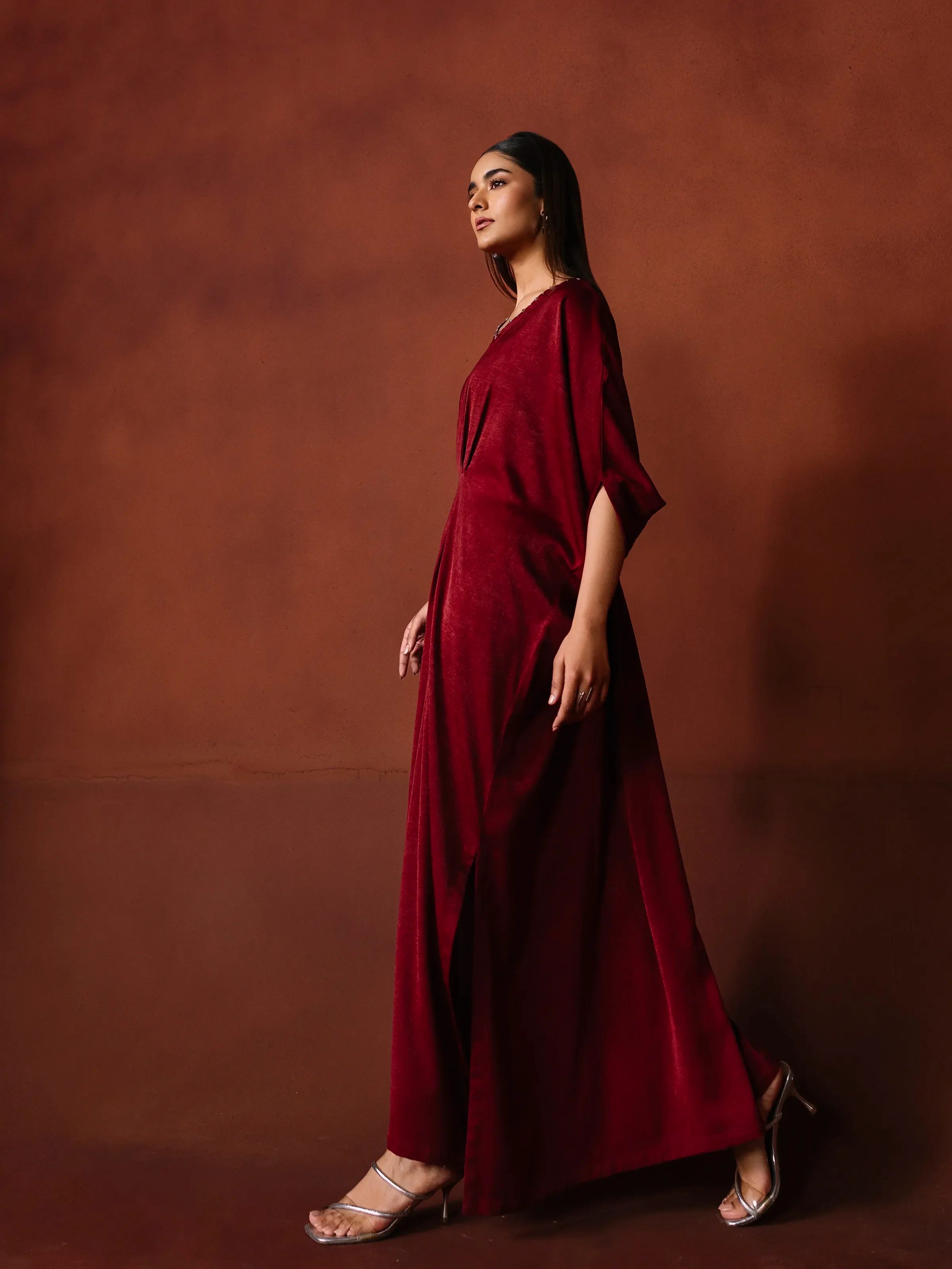 Dyed Crepe Kaftan - EWTKS6-86088S - Image 4