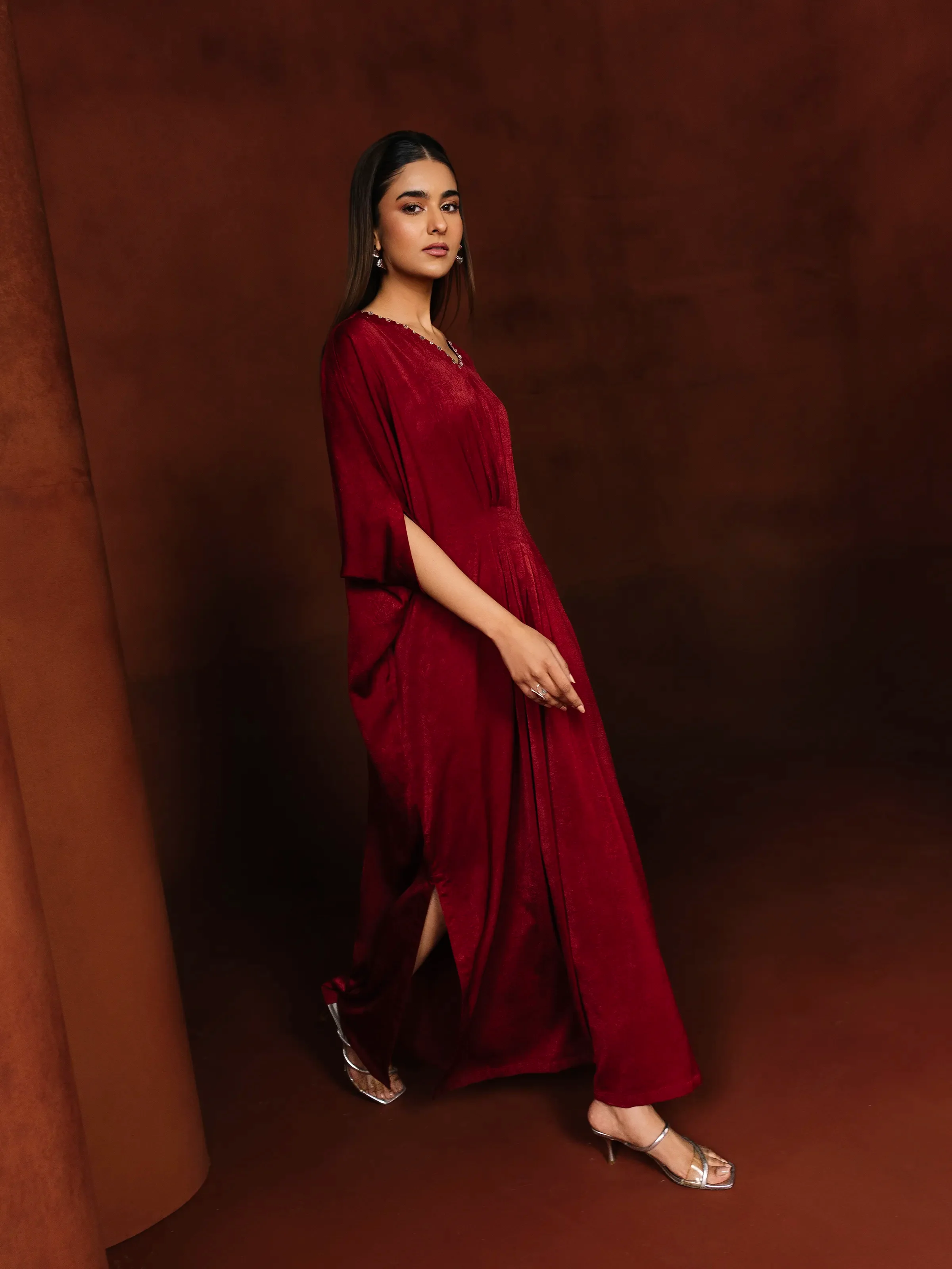 Dyed Crepe Kaftan - EWTKS6-86088S - Image 5