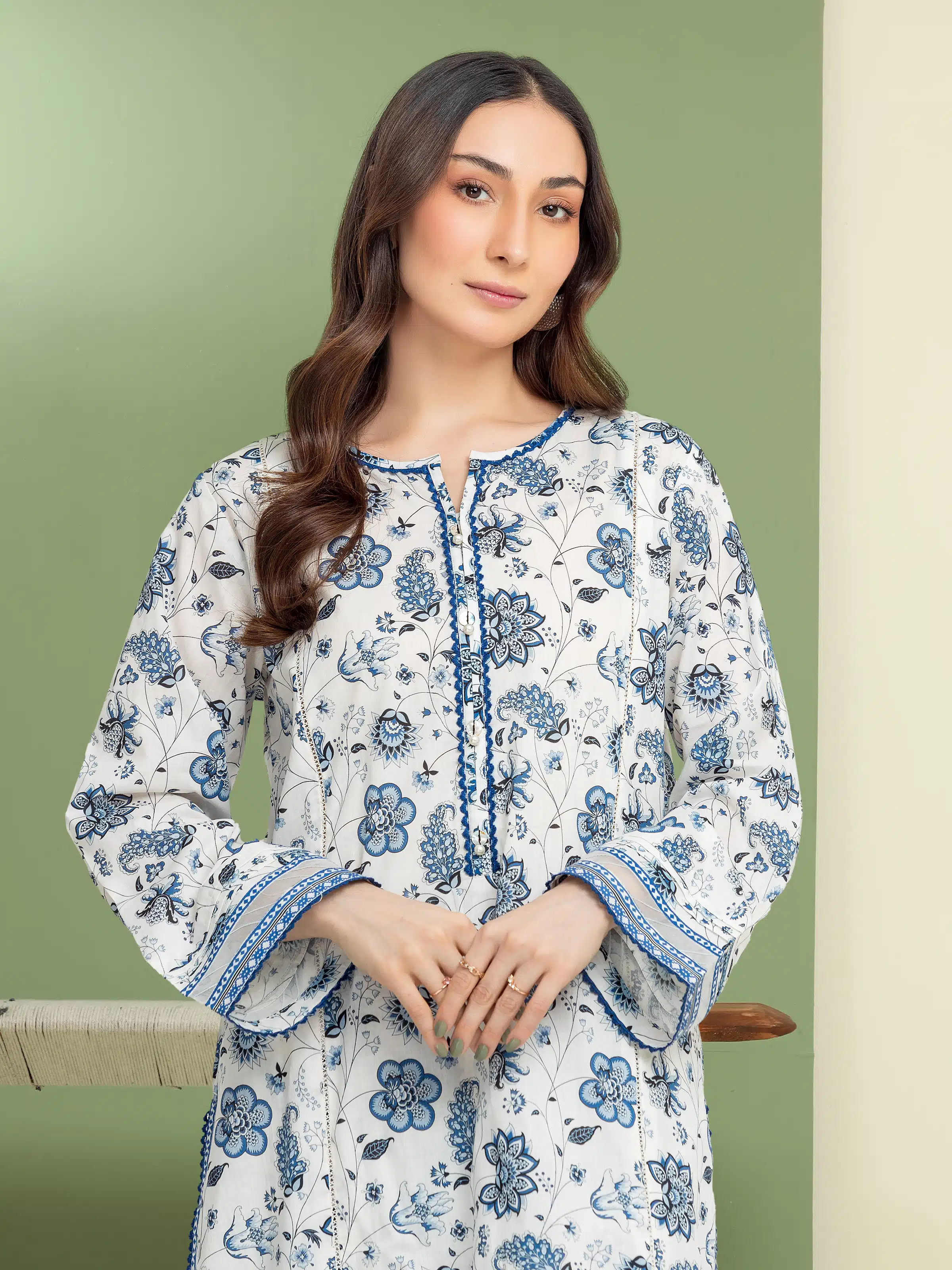 Unstitched Printed Lawn Shirt Trouser - EWU5A1-35603ST - Image 3