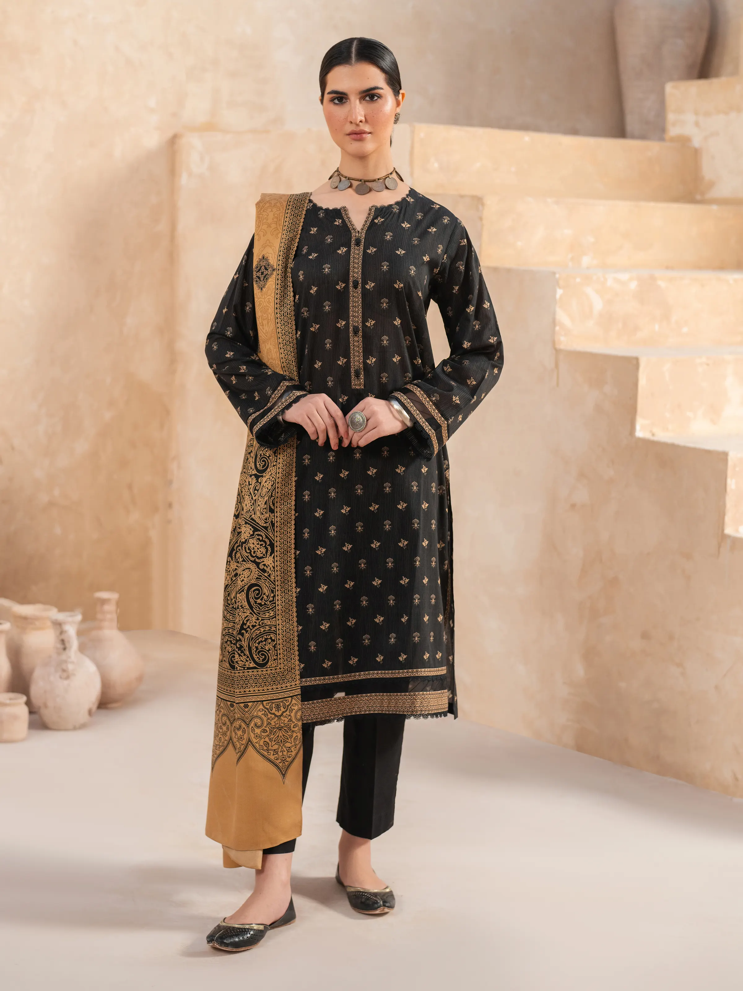 Unstitched Printed Khaddar Suit - EWU24M3-110 - Image 3
