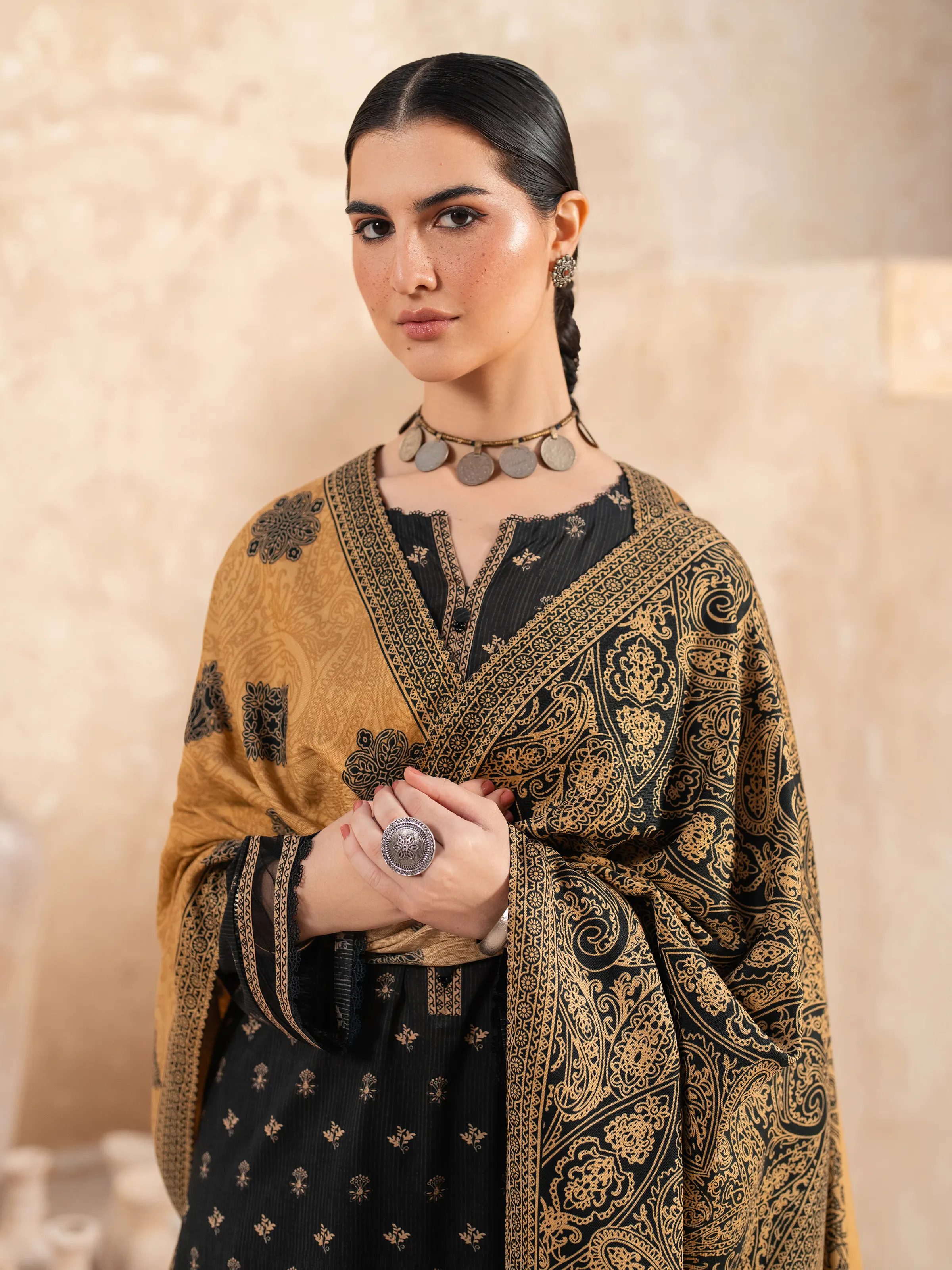 Unstitched Printed Khaddar Suit - EWU24M3-110 - Image 4