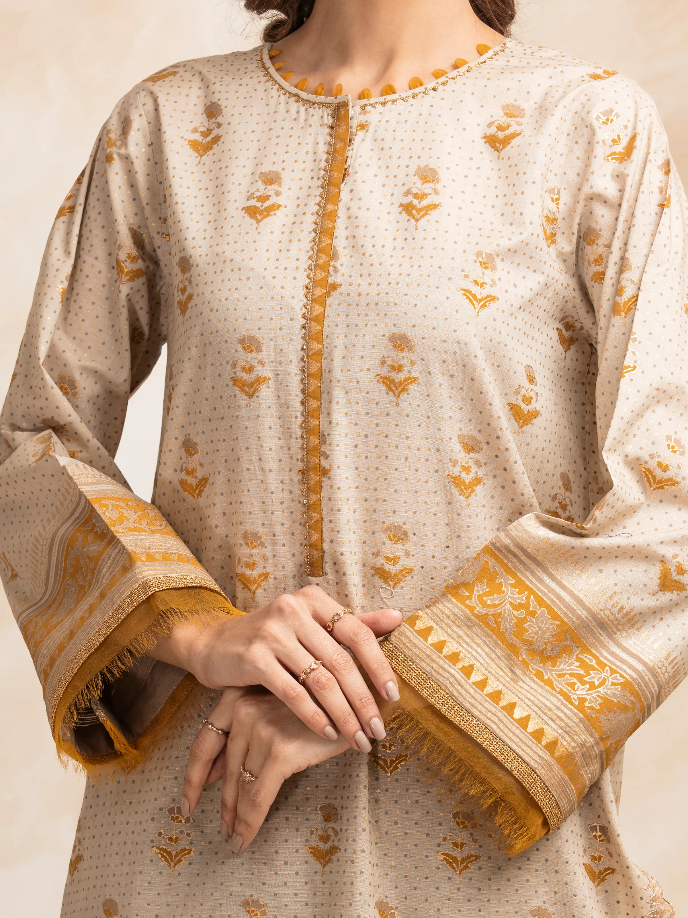 Unstitched Block Print Cambric Suit - EWU5M1-026-3P - Image 3