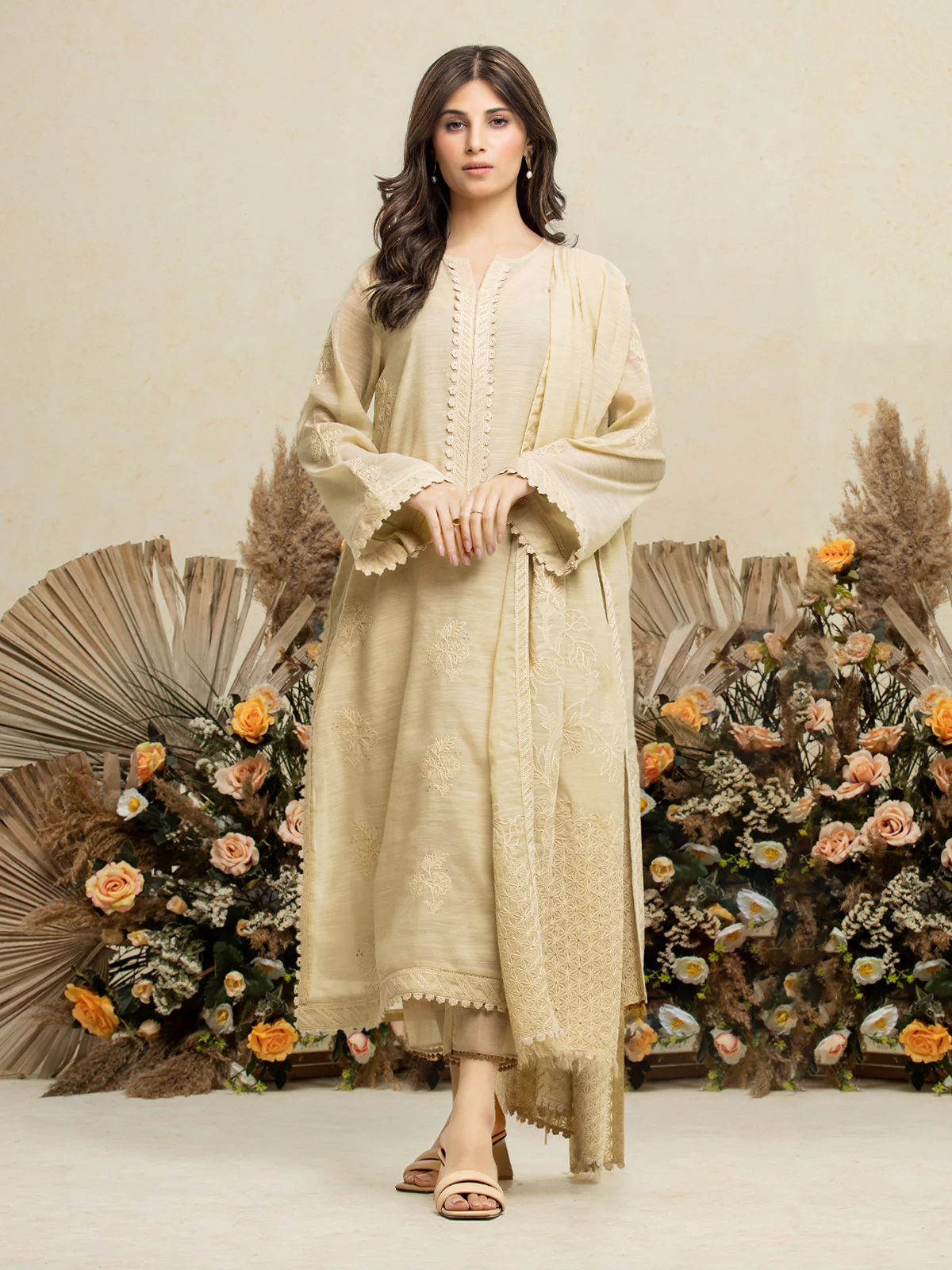Unstitched Embroidered Chanderi Suit - EWU24V6-28738-3P