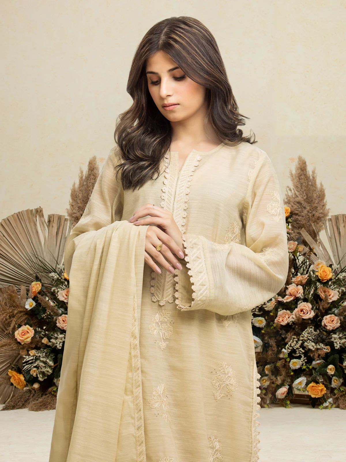 Unstitched Embroidered Chanderi Suit - EWU24V6-28738-3P - Image 3