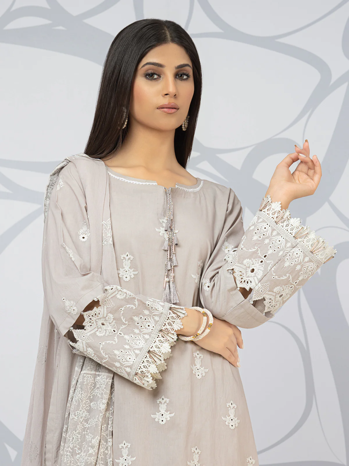 Unstitched Embroidered Dobby Shirt Trouser - EWU23V7-23753ST - Image 2