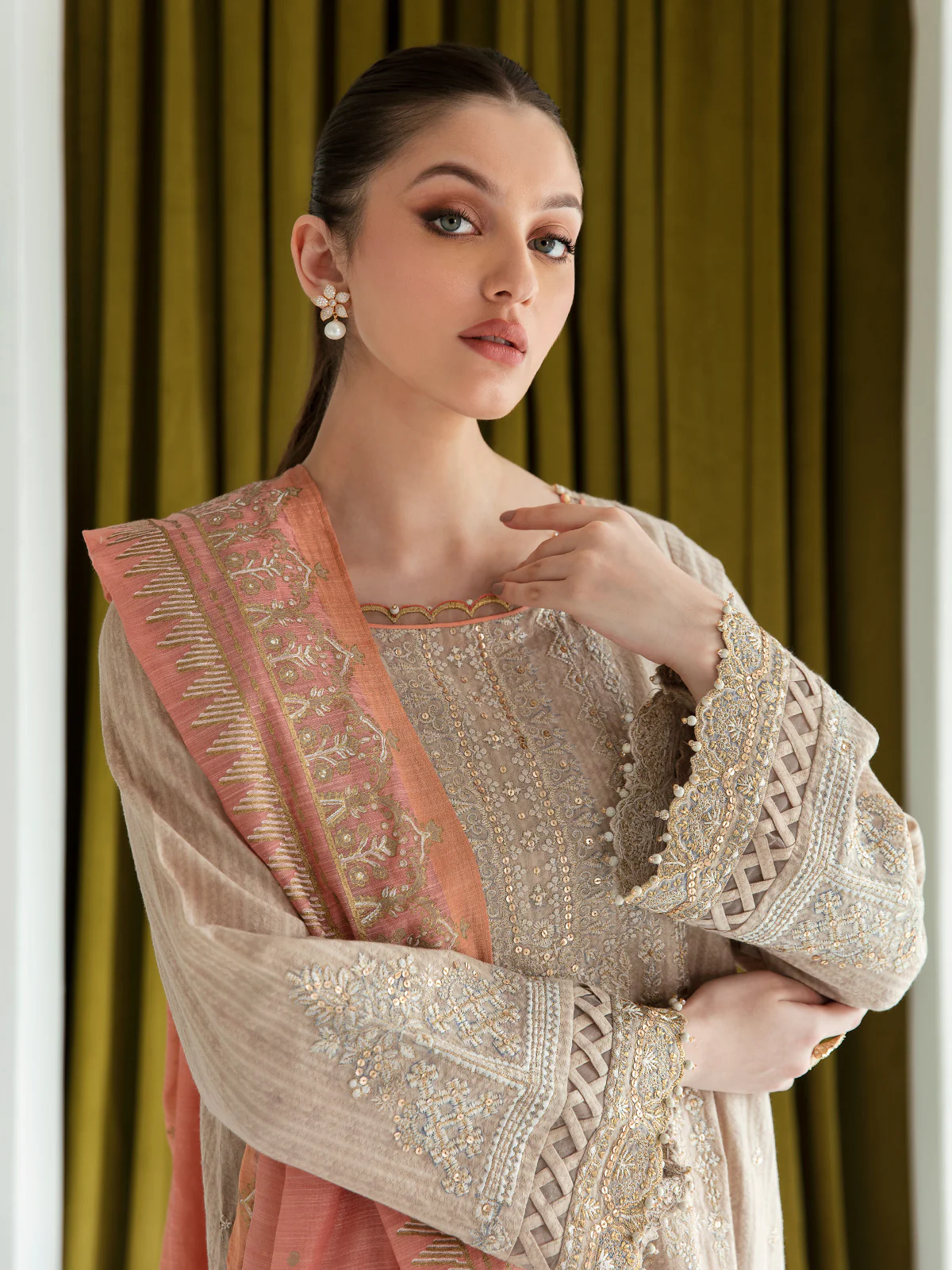 Unstitched Embroidered Dobby Shirt - EWU22V7-23731S - Image 4