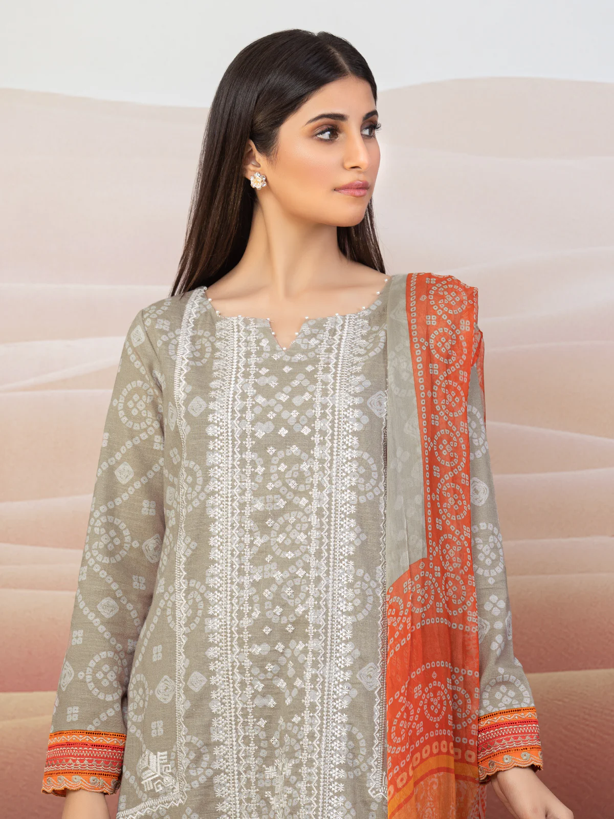 Unstitched Embroidered Khaddar Suit - EWU22V12-25006XXL - Image 2