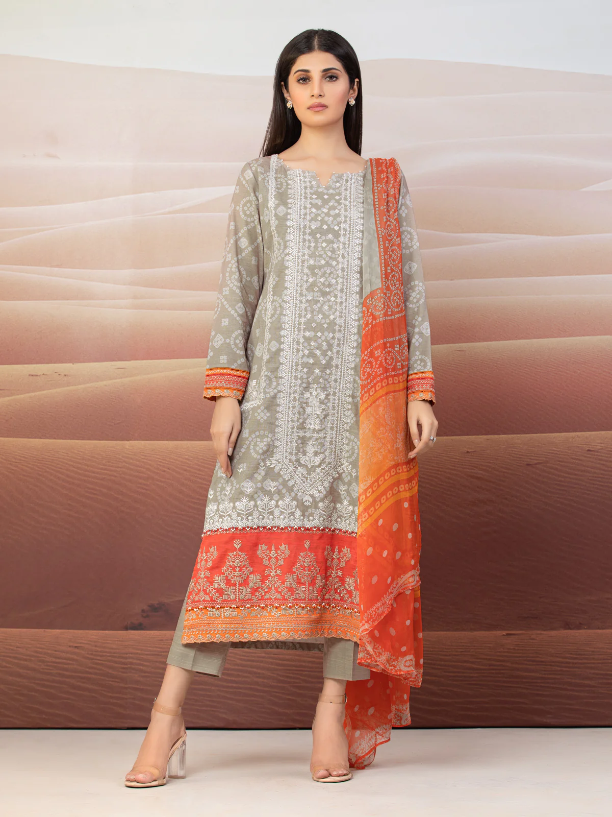 Unstitched Embroidered Khaddar Suit - EWU22V12-25006XXL - Image 6
