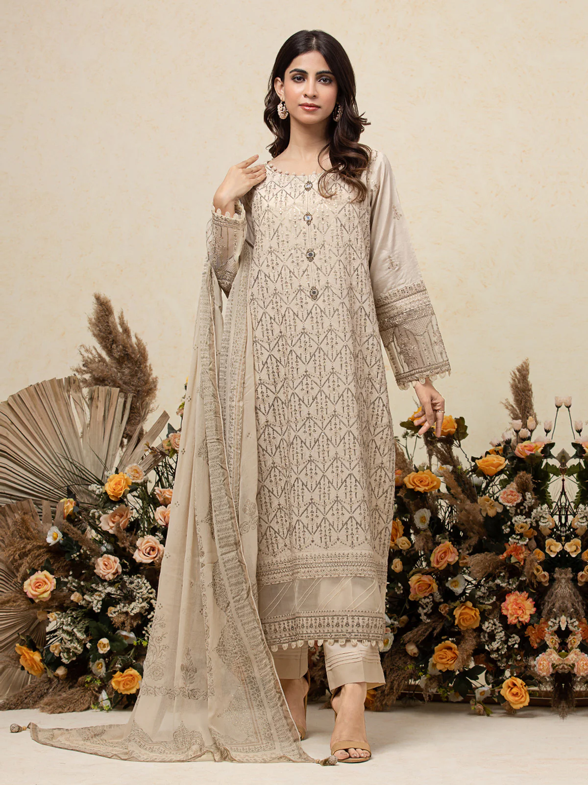 Unstitched Embroidered Raw Silk Shirt Trouser - EWU23V16-26671ST