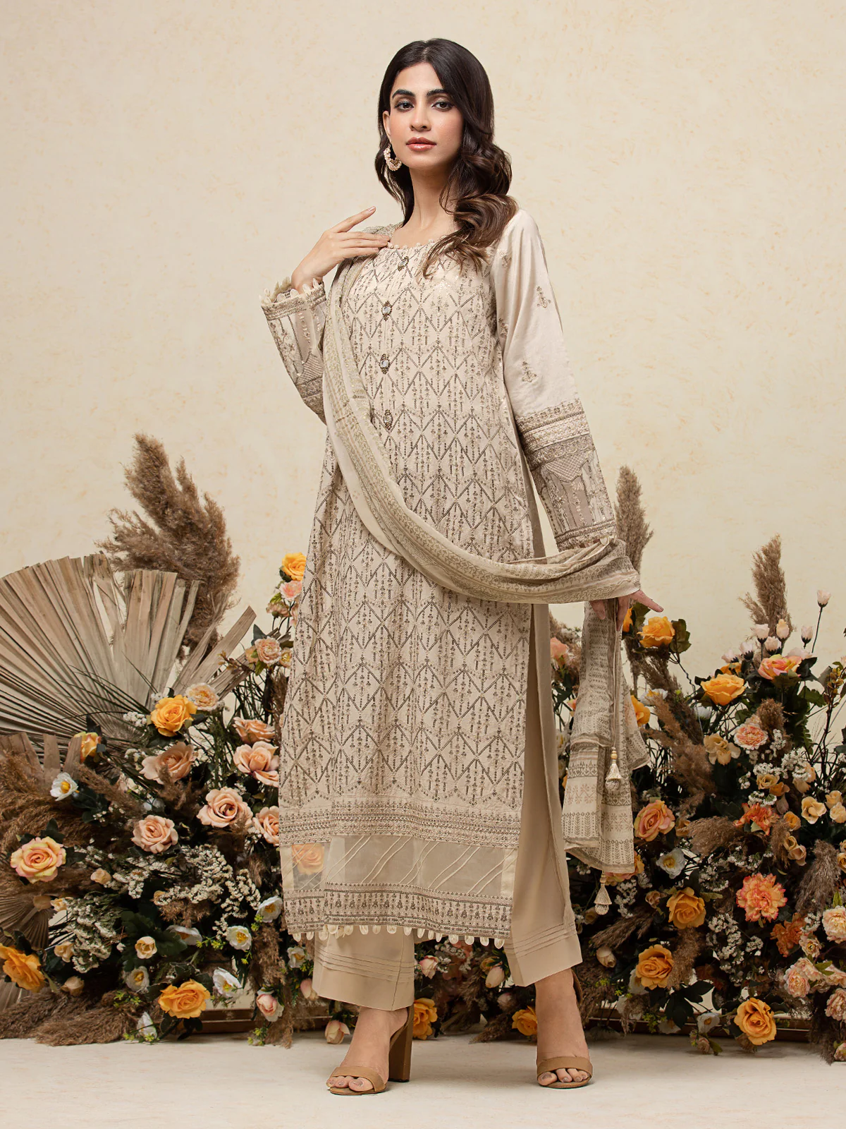Unstitched Embroidered Raw Silk Shirt Trouser - EWU23V16-26671ST - Image 3