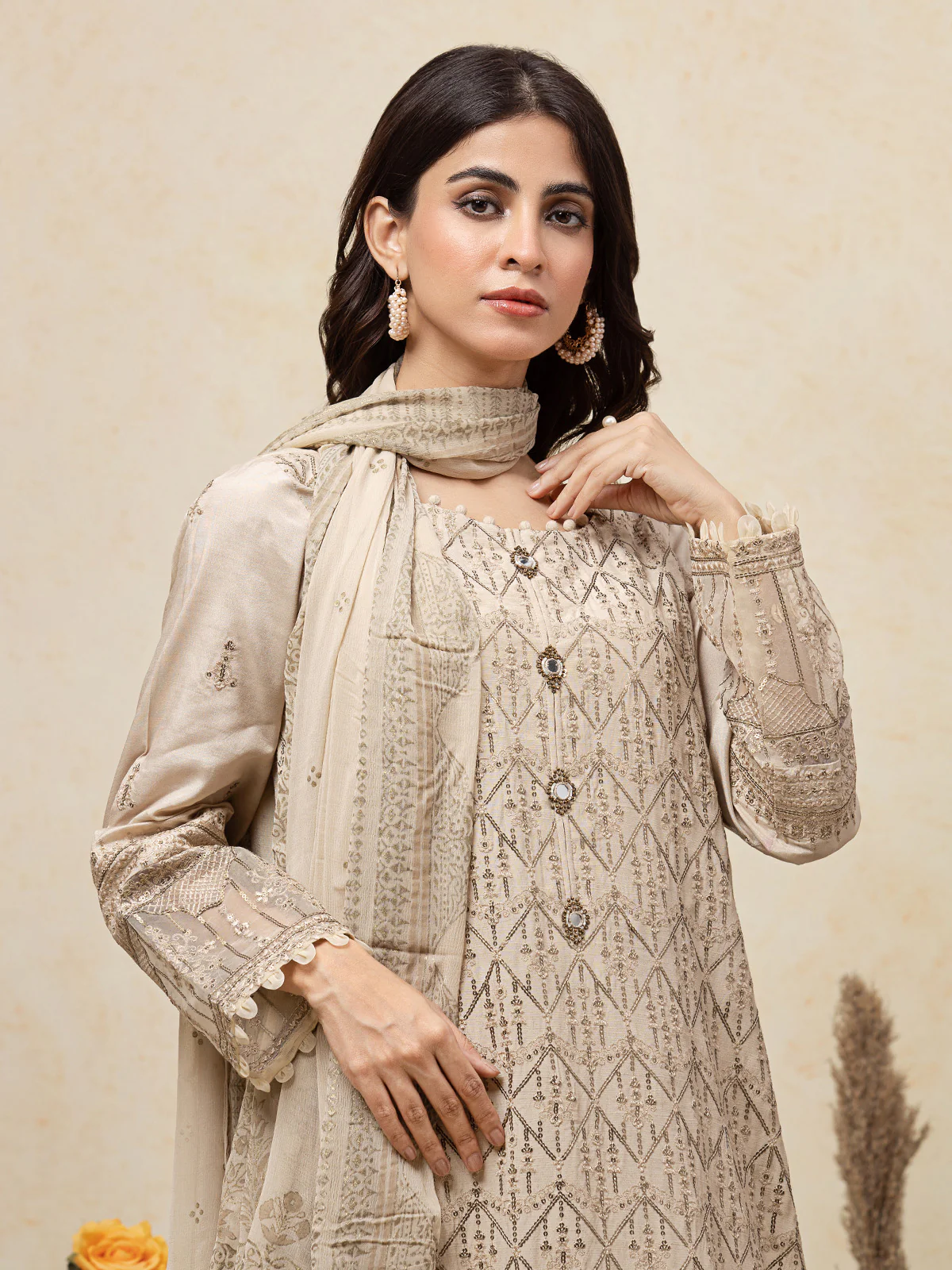 Unstitched Embroidered Raw Silk Shirt Trouser - EWU23V16-26671ST - Image 4