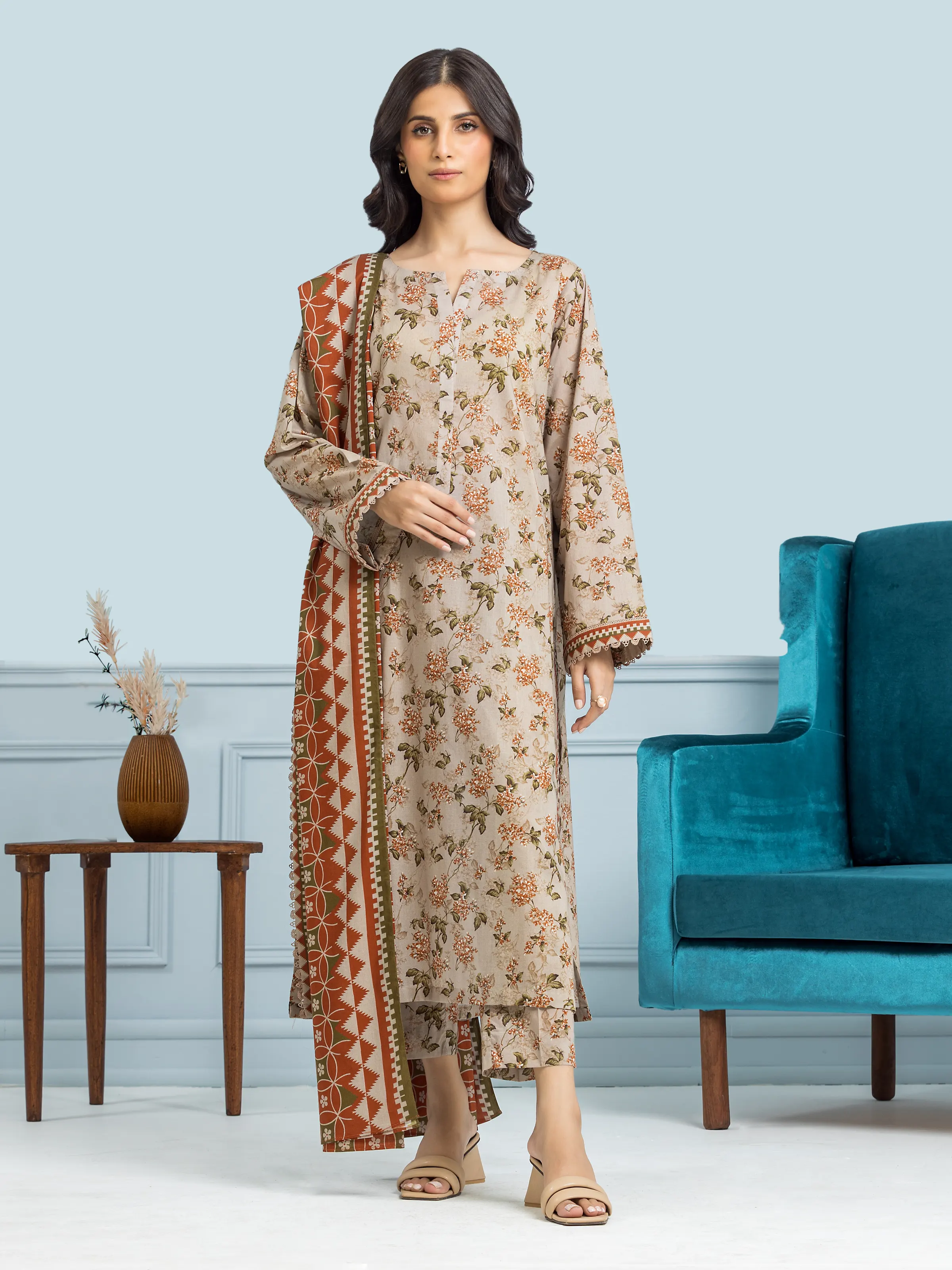 Unstitched Printed Khaddar Suit - EWU24A3-29715-3P