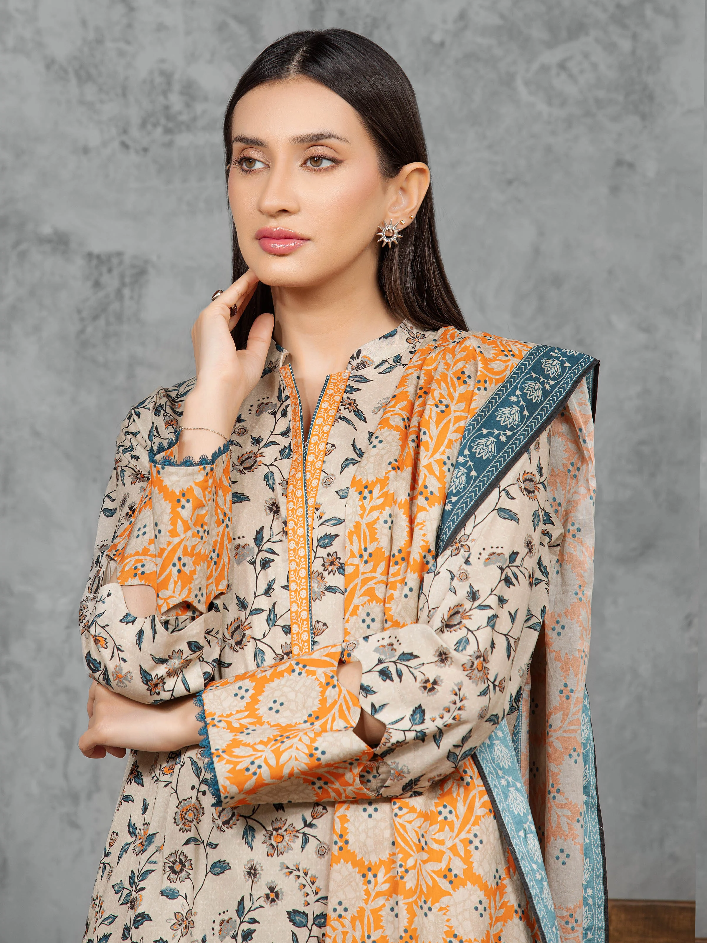 Unstitched Printed Khaddar Suit - EWU5A3-36091-3P - Image 2