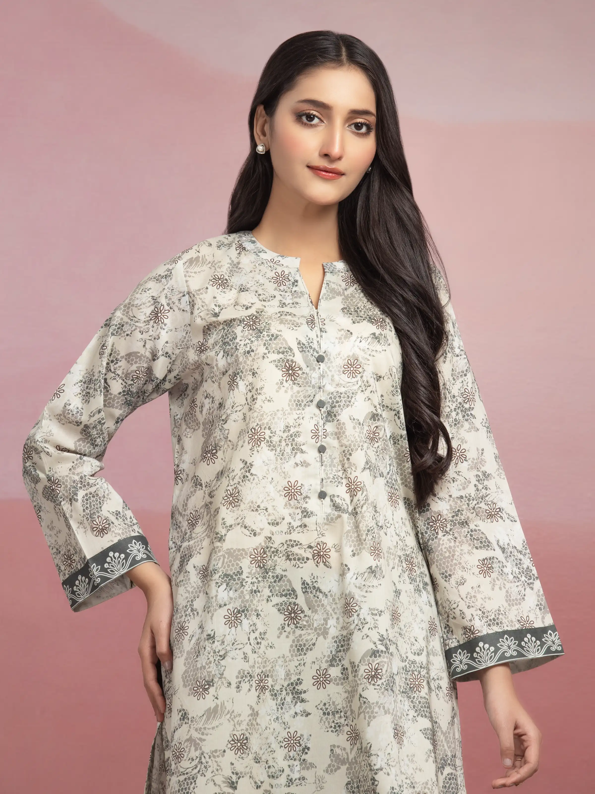Unstitched Printed Lawn Shirt Trouser - EWU5A1-35408ST - Image 4