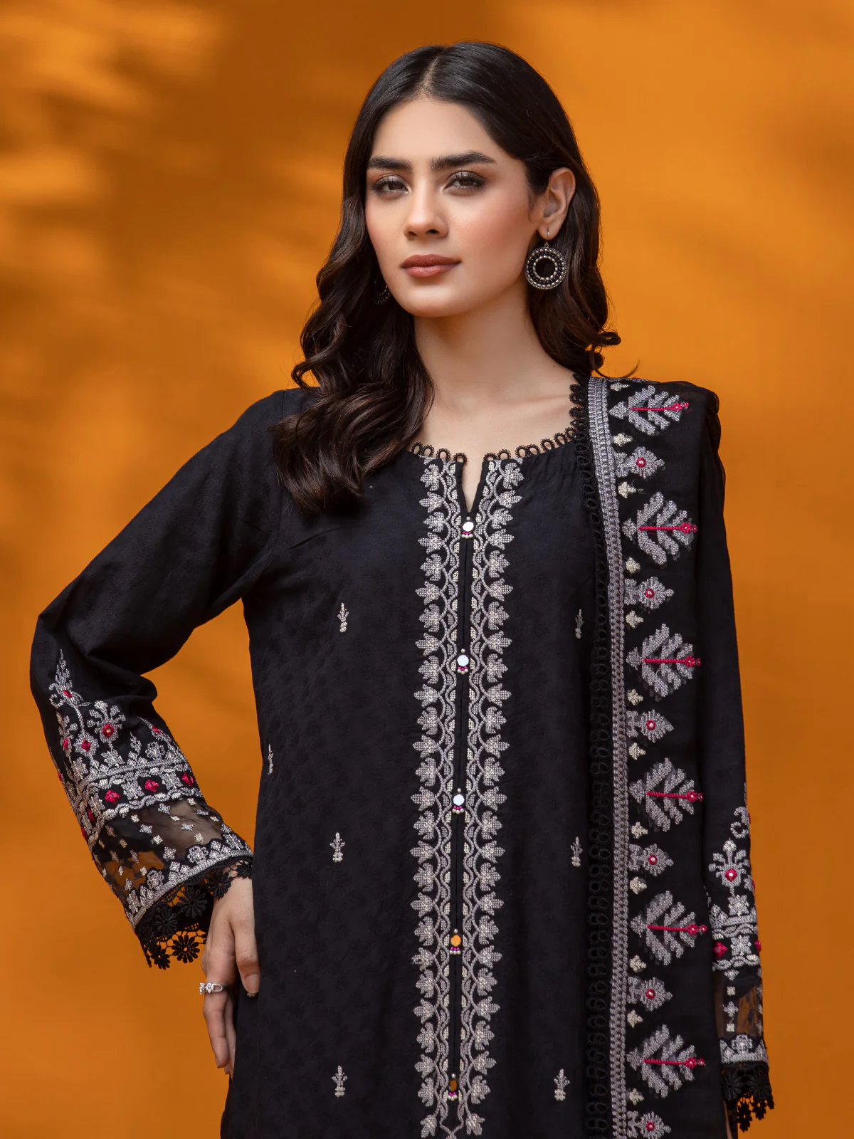Unstitched Embroidered Dobby Suit - EWU24V7-26741-3P - Image 4