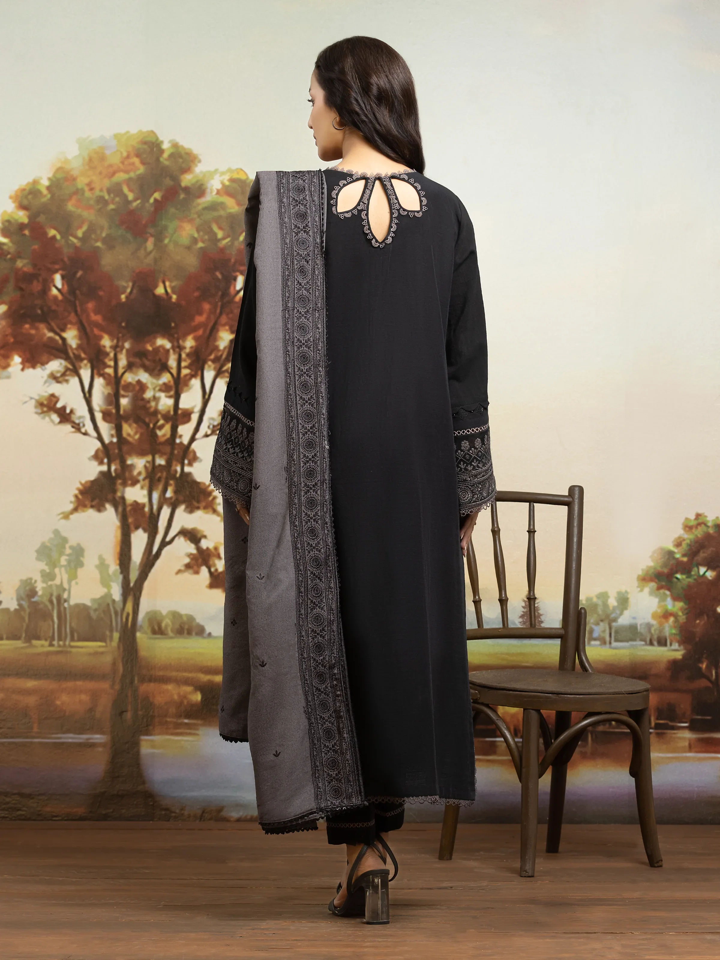 Unstitched Embroidered Khaddar Suit - EWU24V11-30303-3P - Image 2
