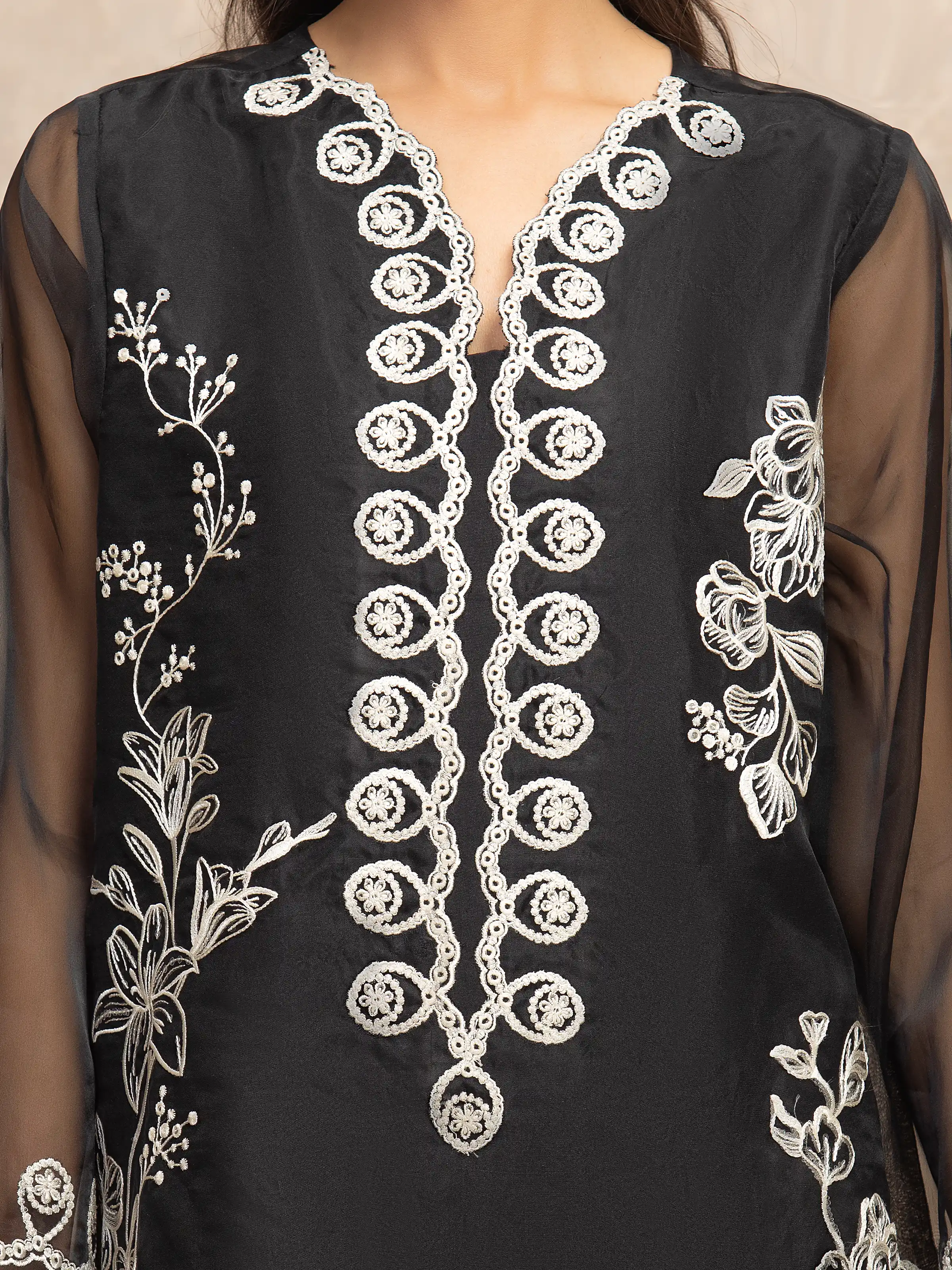 Unstitched Embroidered Organza Suit - EWU5V4-31266-3P - Image 3