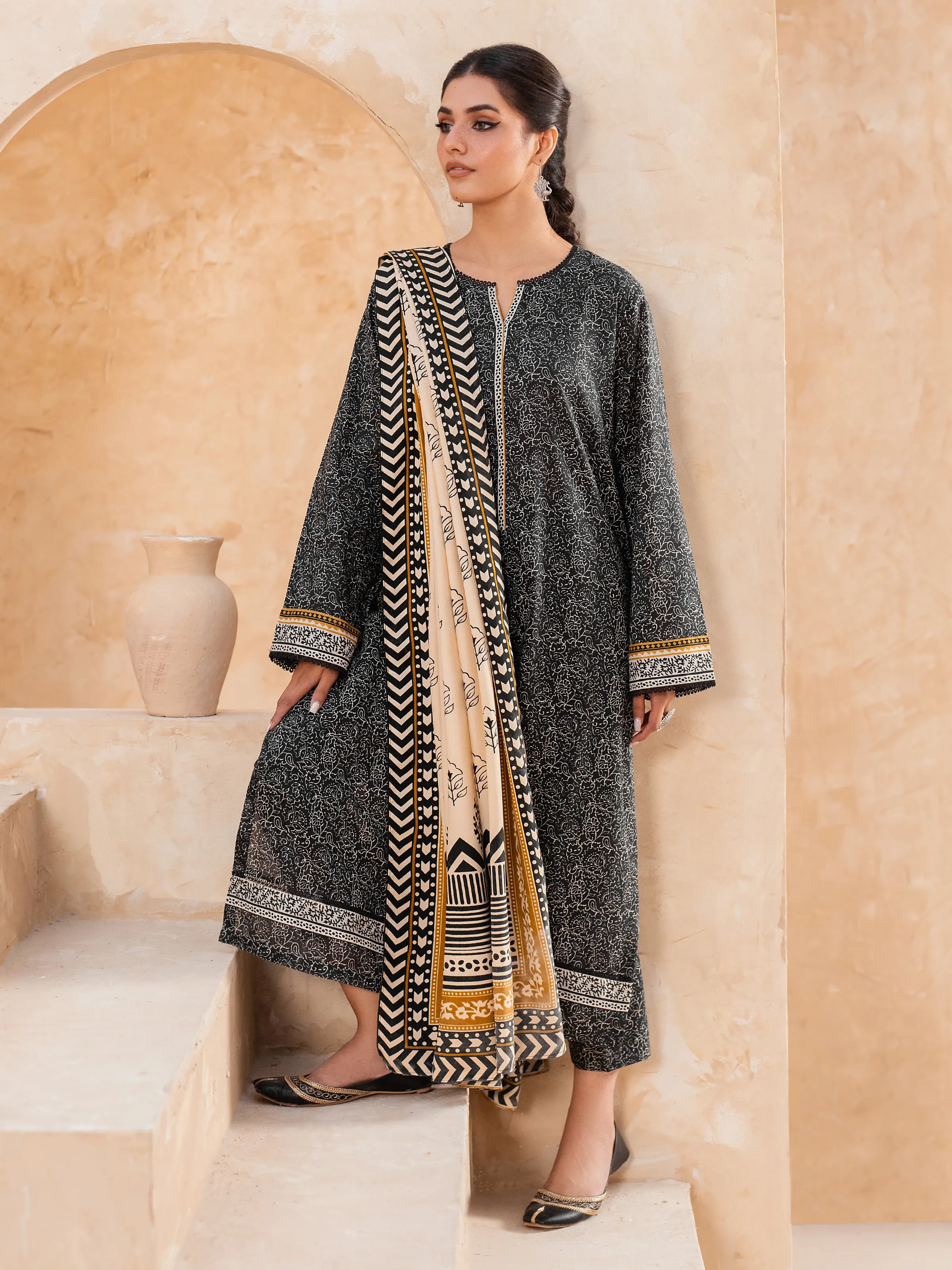 Unstitched Printed Khaddar Suit - EWU24M3-071 - Image 2