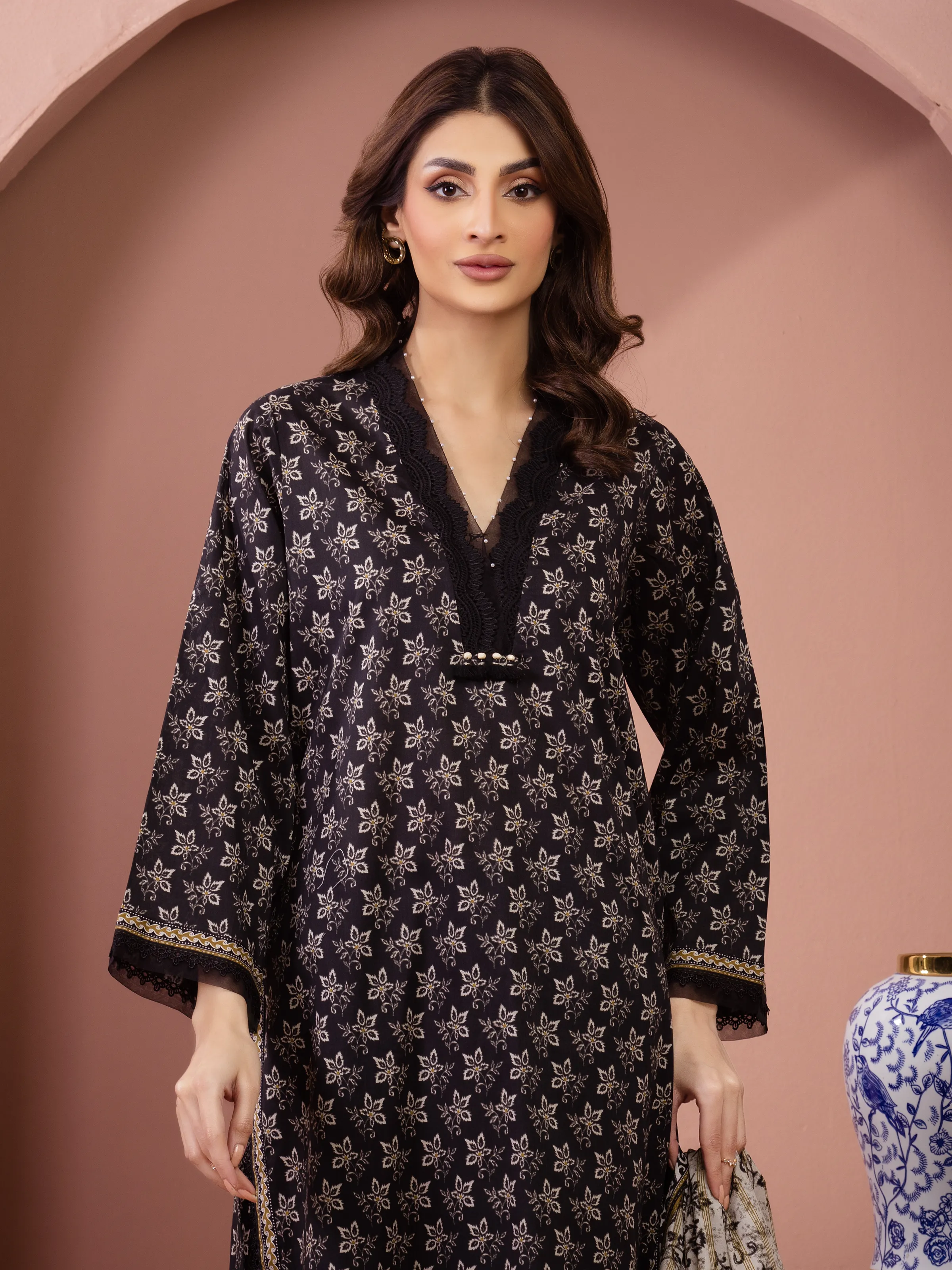 Unstitched Black Printed Lawn Suit - EWU6A1-36511-3P - Image 2