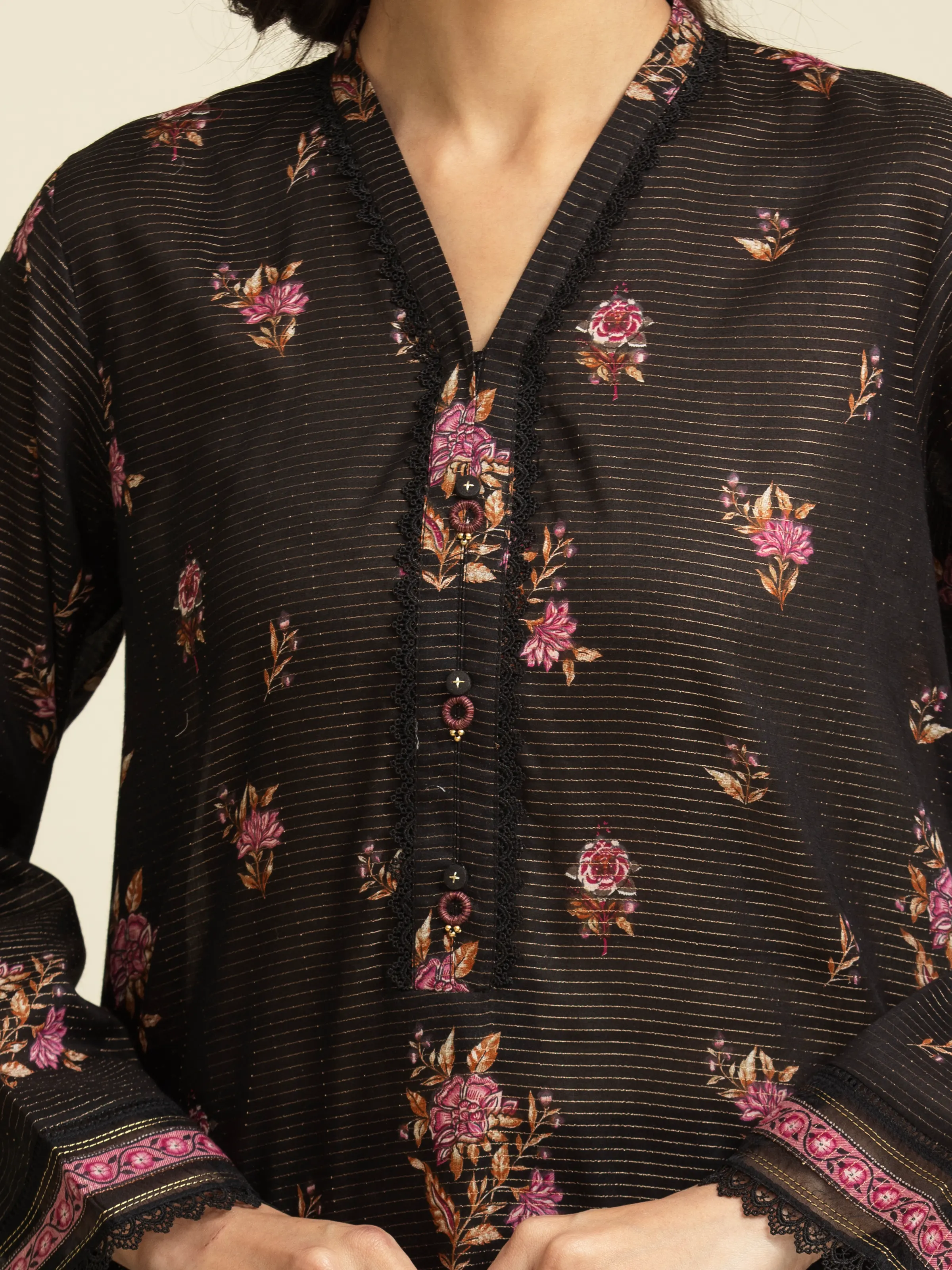 Unstitched Printed Zari Lawn Suit - EWU5M6-006-3P - Image 3