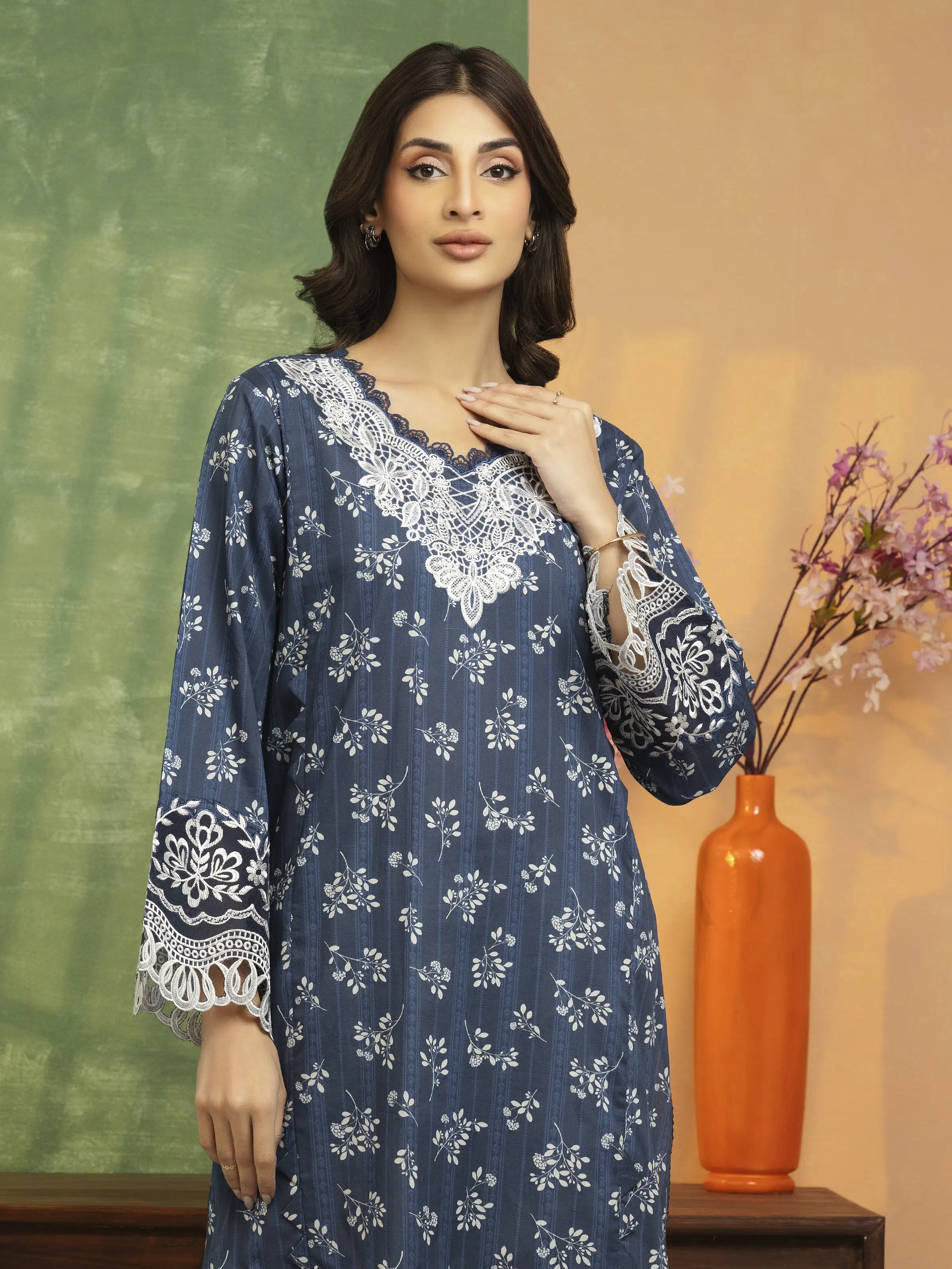 Unstitched Embroidered Lawn Shirt Trouser - EWU5V1-31465ST - Image 3