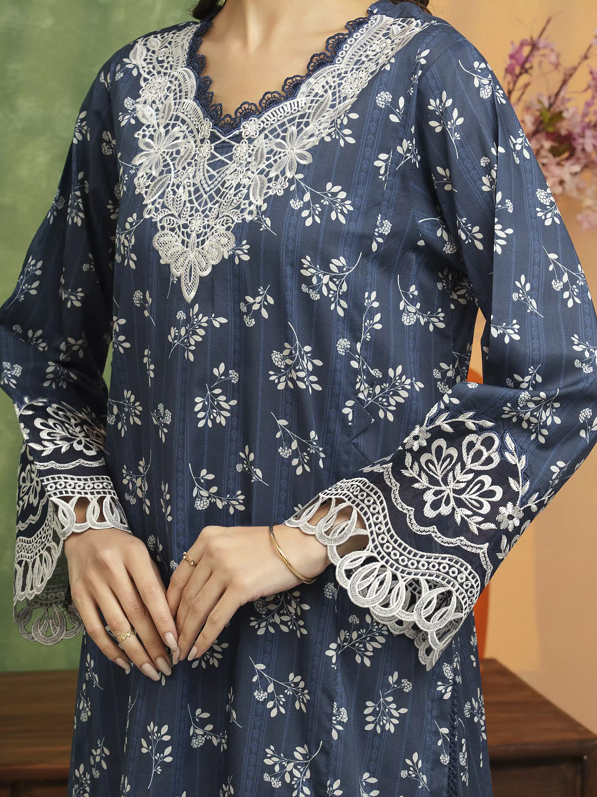 Unstitched Embroidered Lawn Shirt Trouser - EWU5V1-31465ST - Image 5