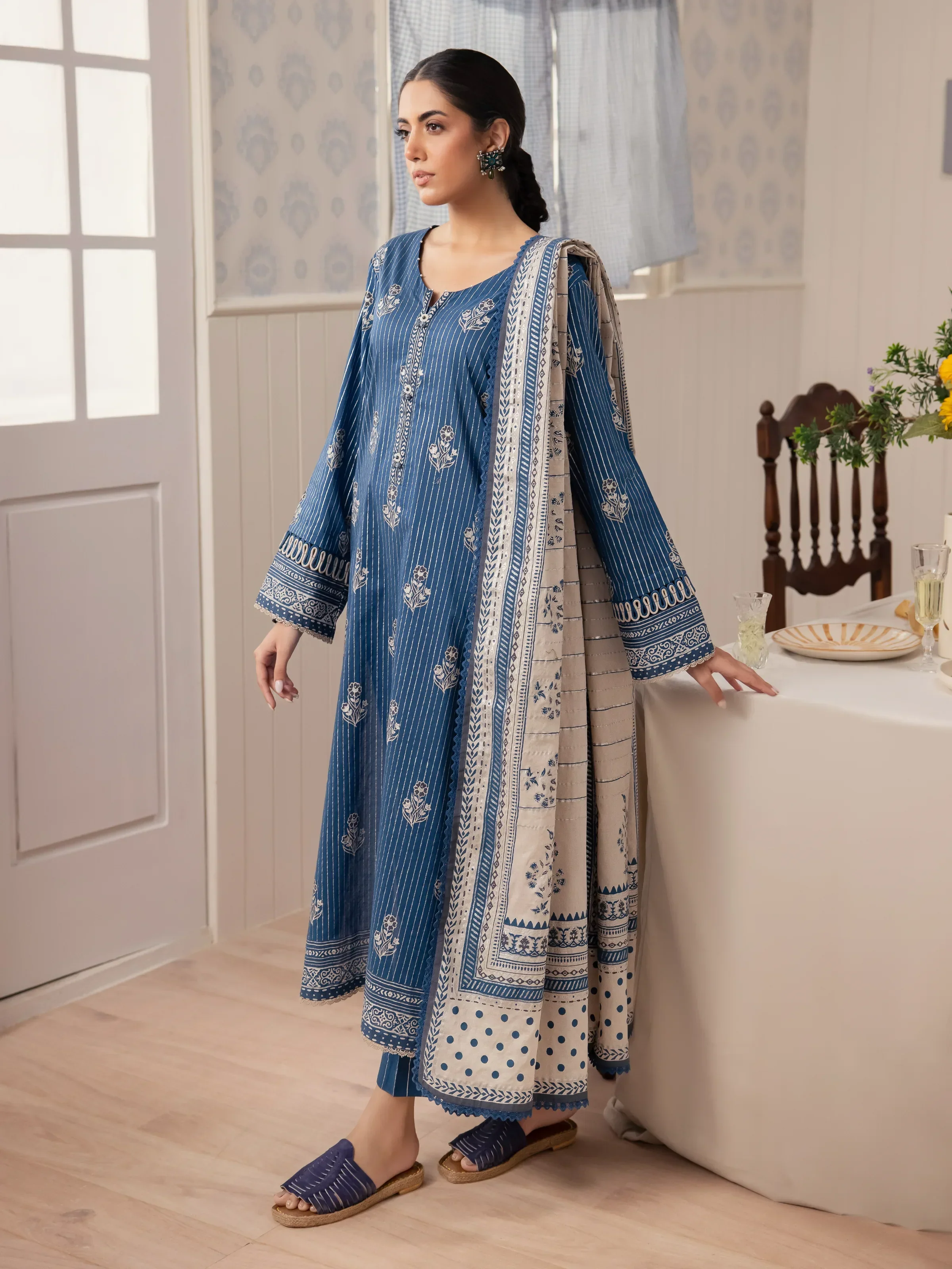 Unstitched Block Print Cambric Shirt Trouser - EWU24M1-053ST - Image 2