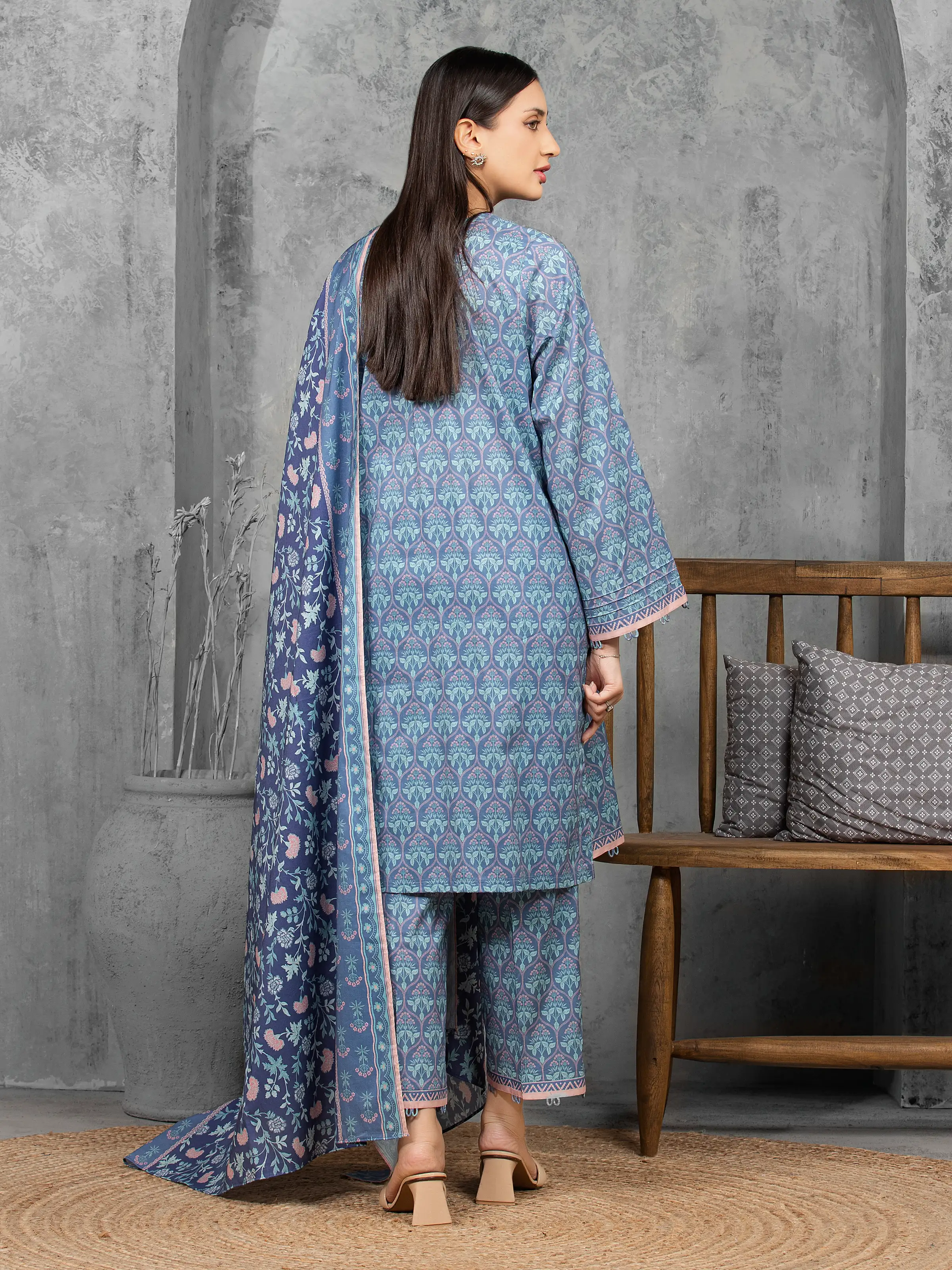 Unstitched Blue Printed Lawn Suit - EWU6A1-36518-3P - Image 6
