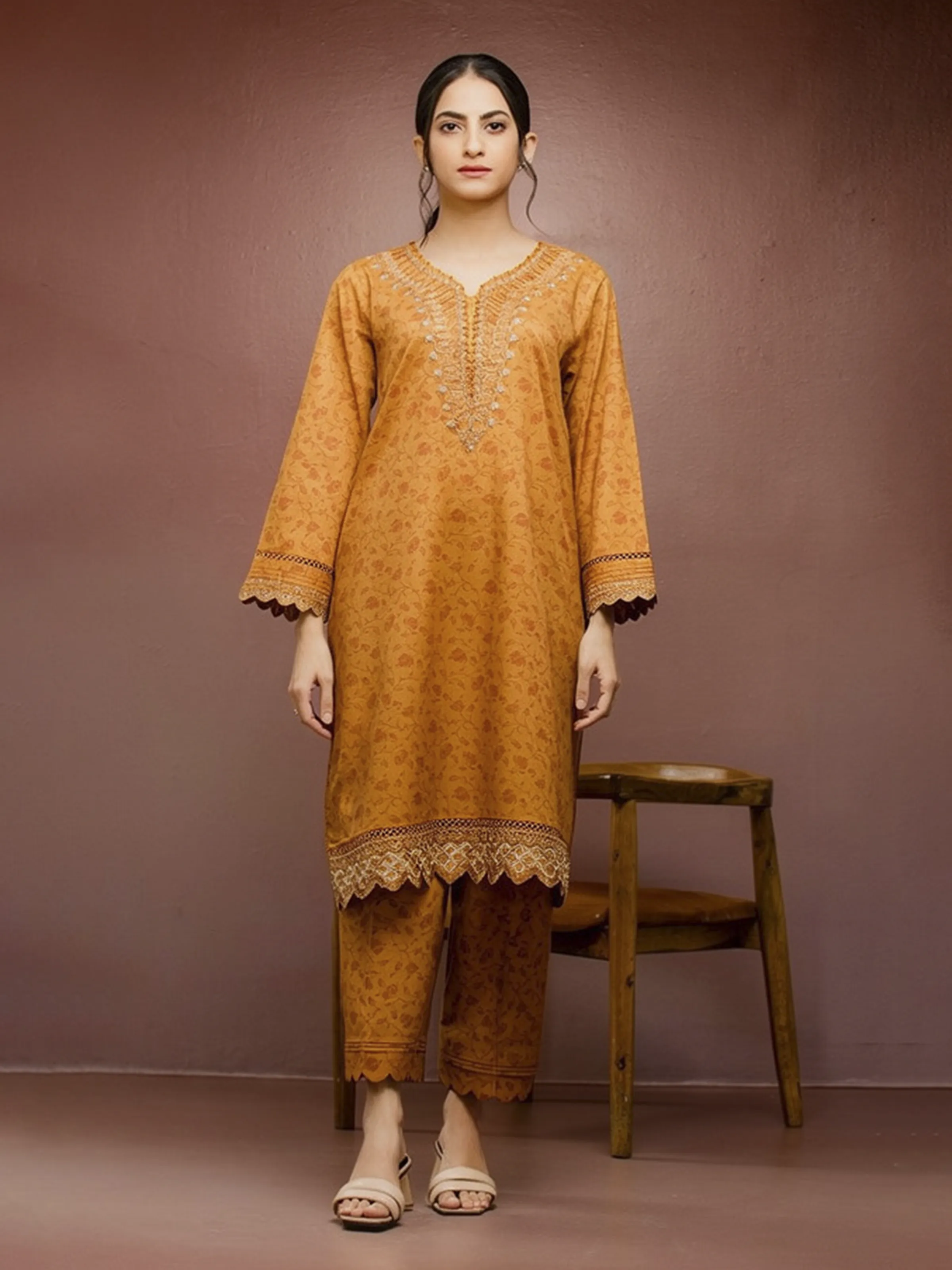 Unstitched Embroidered Cambric Shirt Trouser - EWU5V2-31056ST
