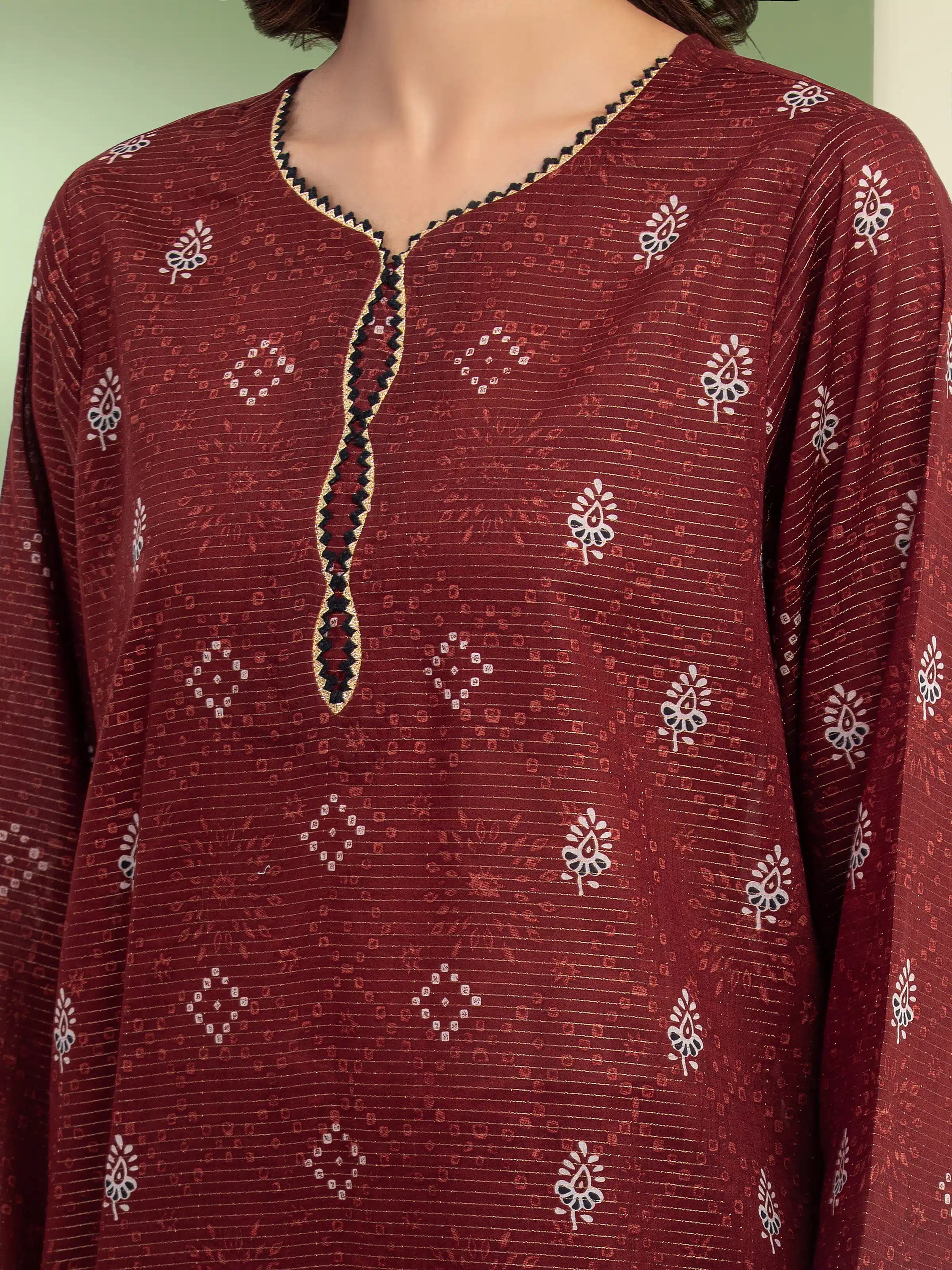Unstitched Printed Zari Lawn Suit - EWU5M6-023-3P - Image 3
