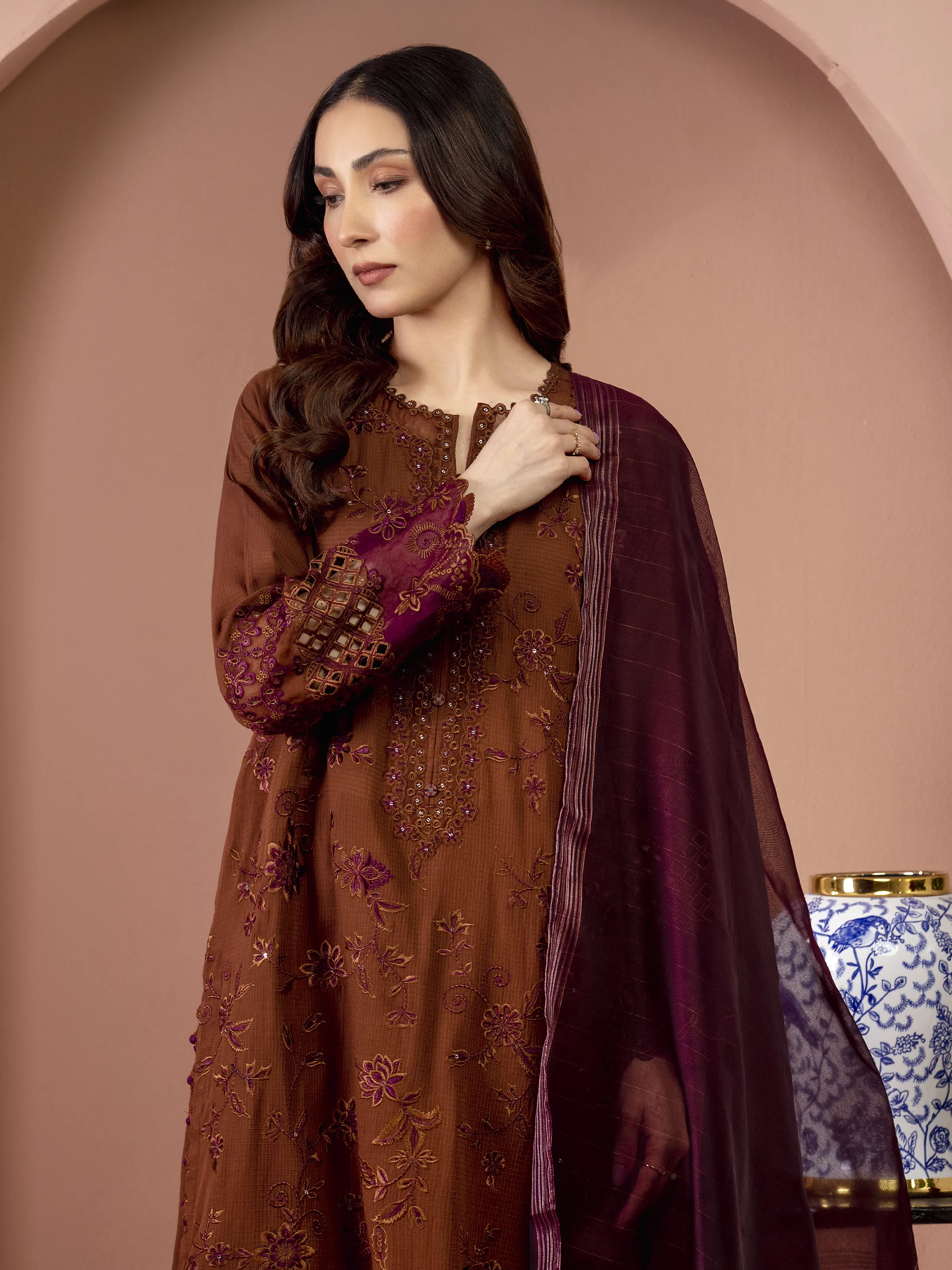 Unstitched Embroidered Lawn Shirt Dupatta - EWU5V1-31233SD - Image 2