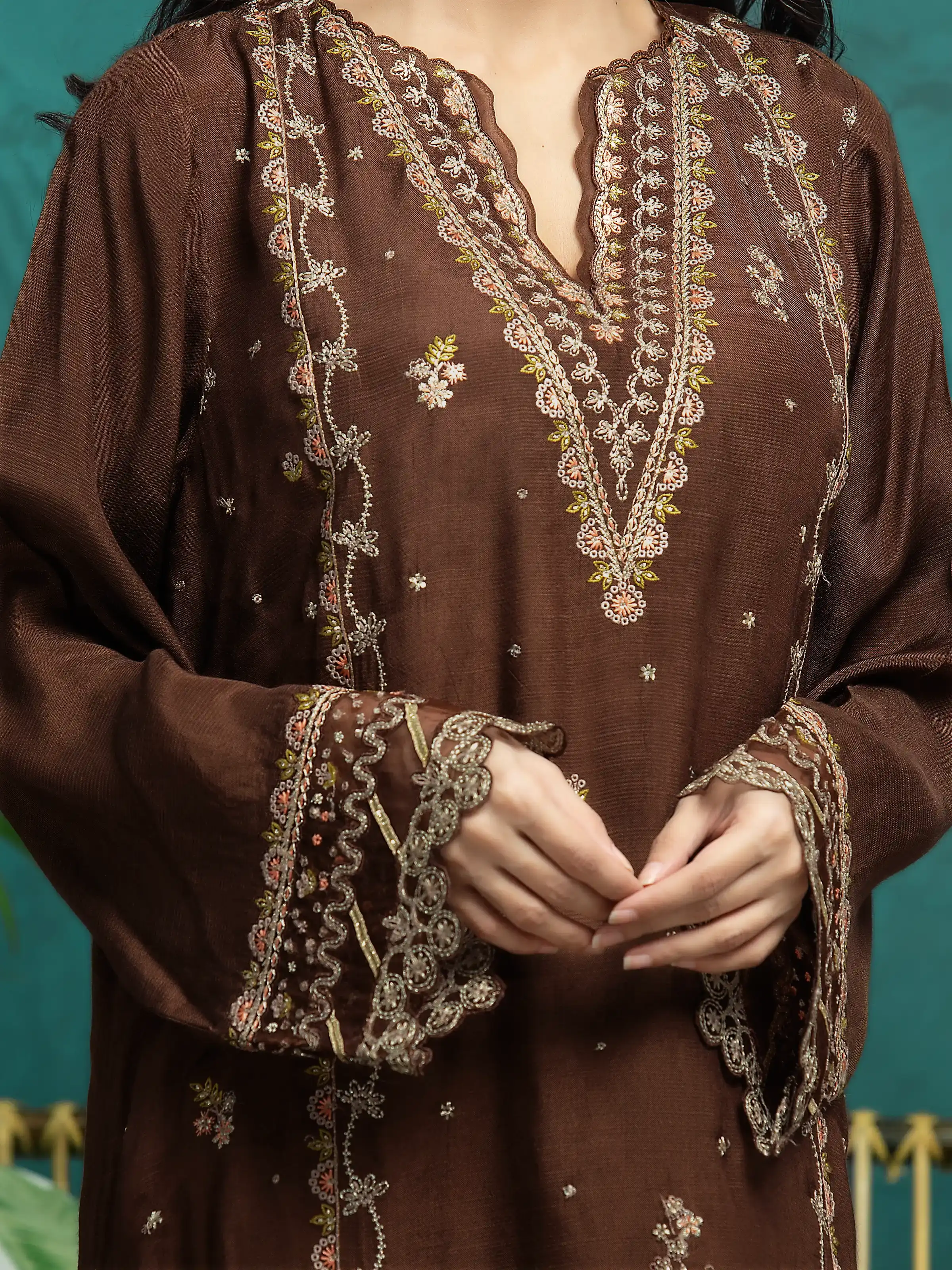 Unstitched Embroidered Raw Silk Suit - EWU24V16-30286-3P - Image 3