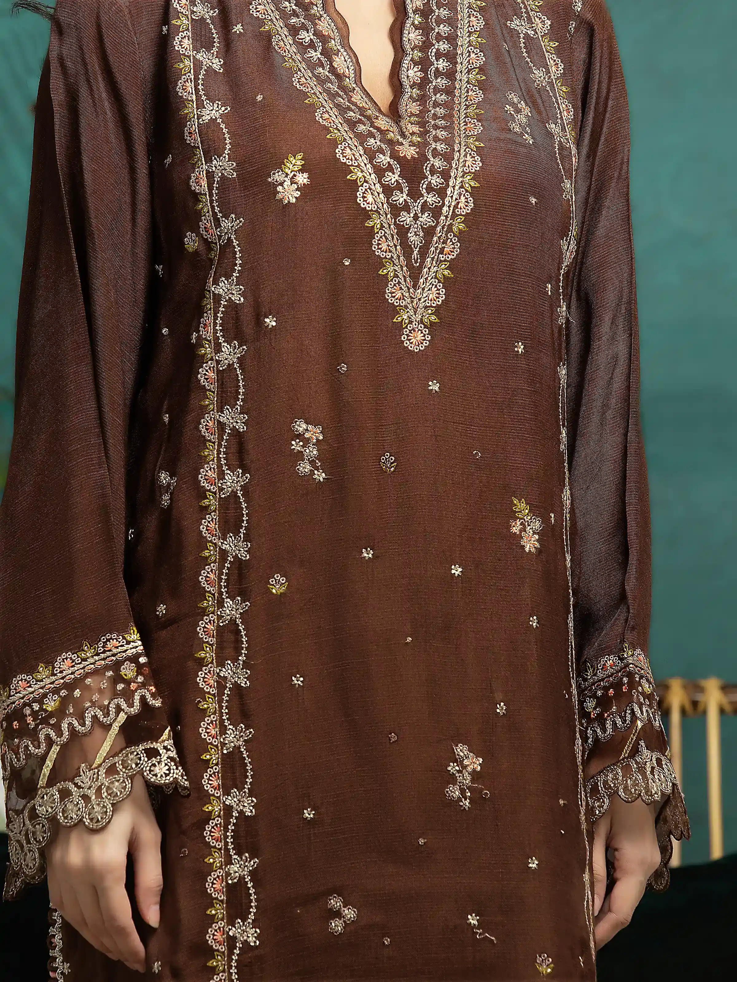 Unstitched Embroidered Raw Silk Suit - EWU24V16-30286-3P - Image 4