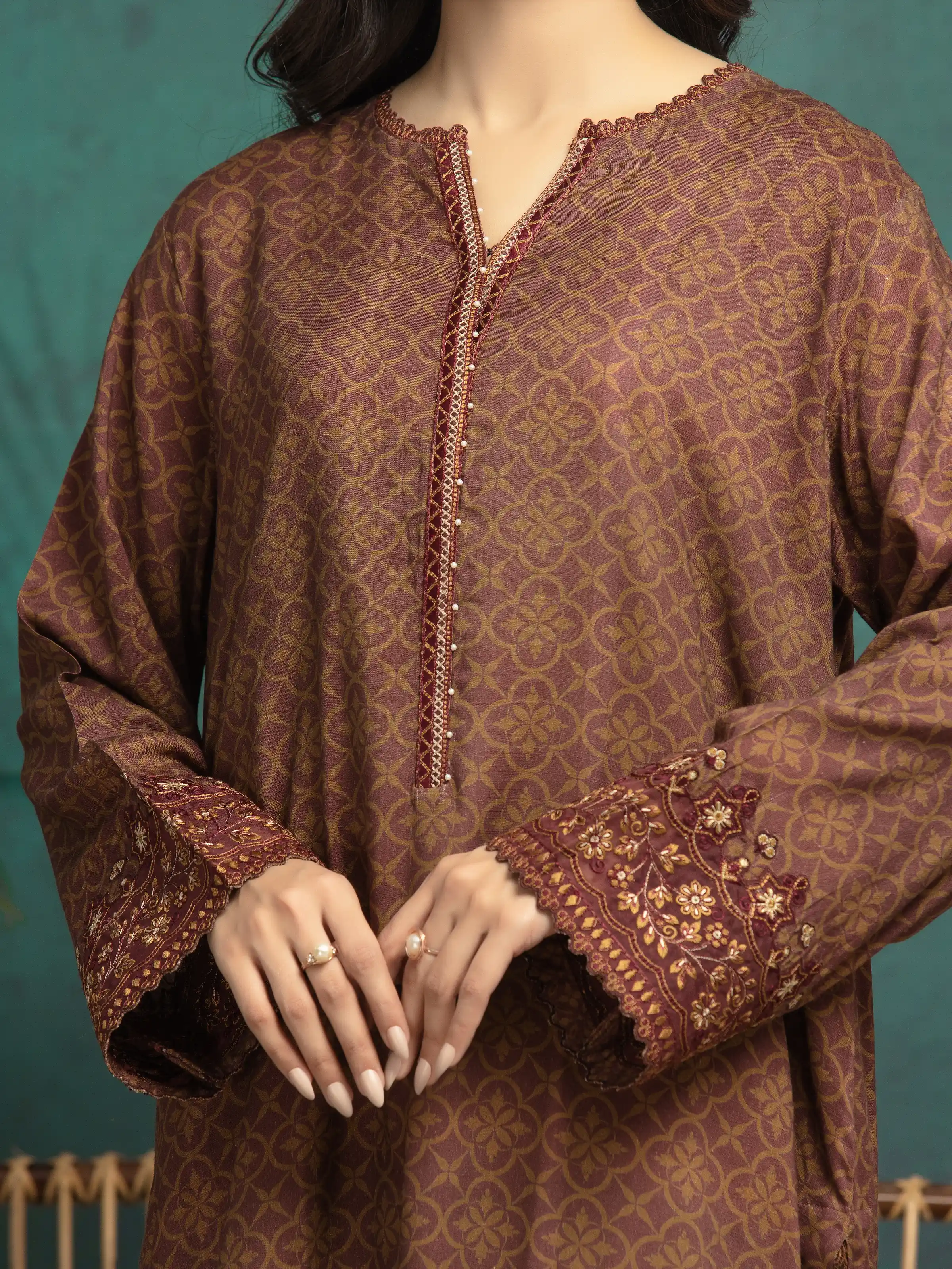 Unstitched Embroidered Raw Silk Suit - EWU24V16-30371-3P - Image 3