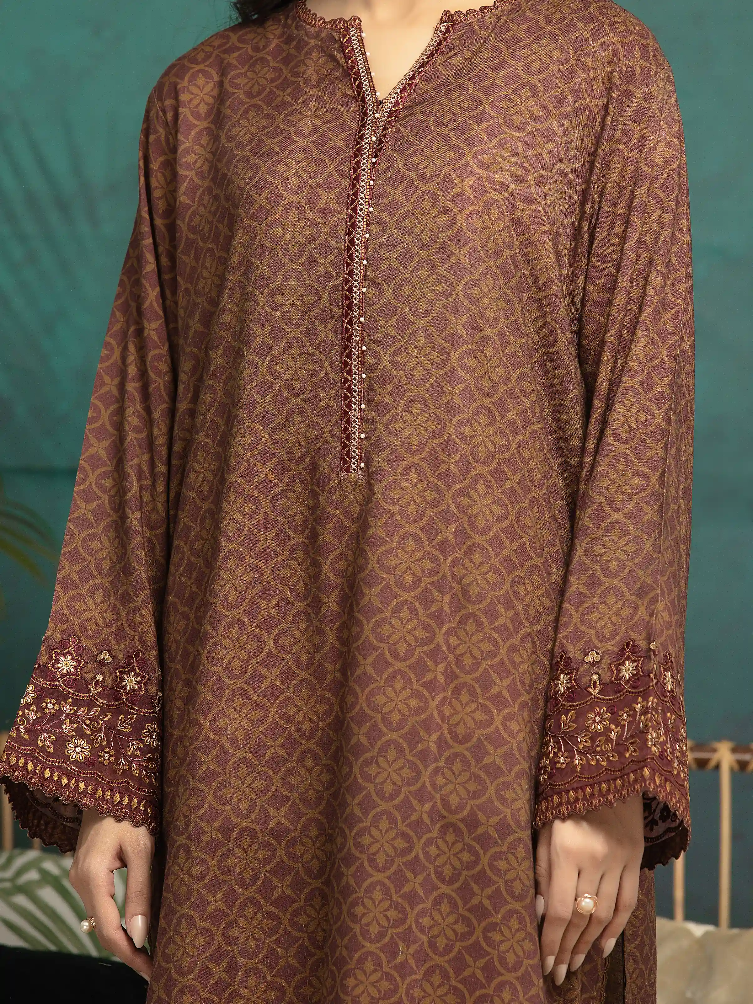 Unstitched Embroidered Raw Silk Suit - EWU24V16-30371-3P - Image 4