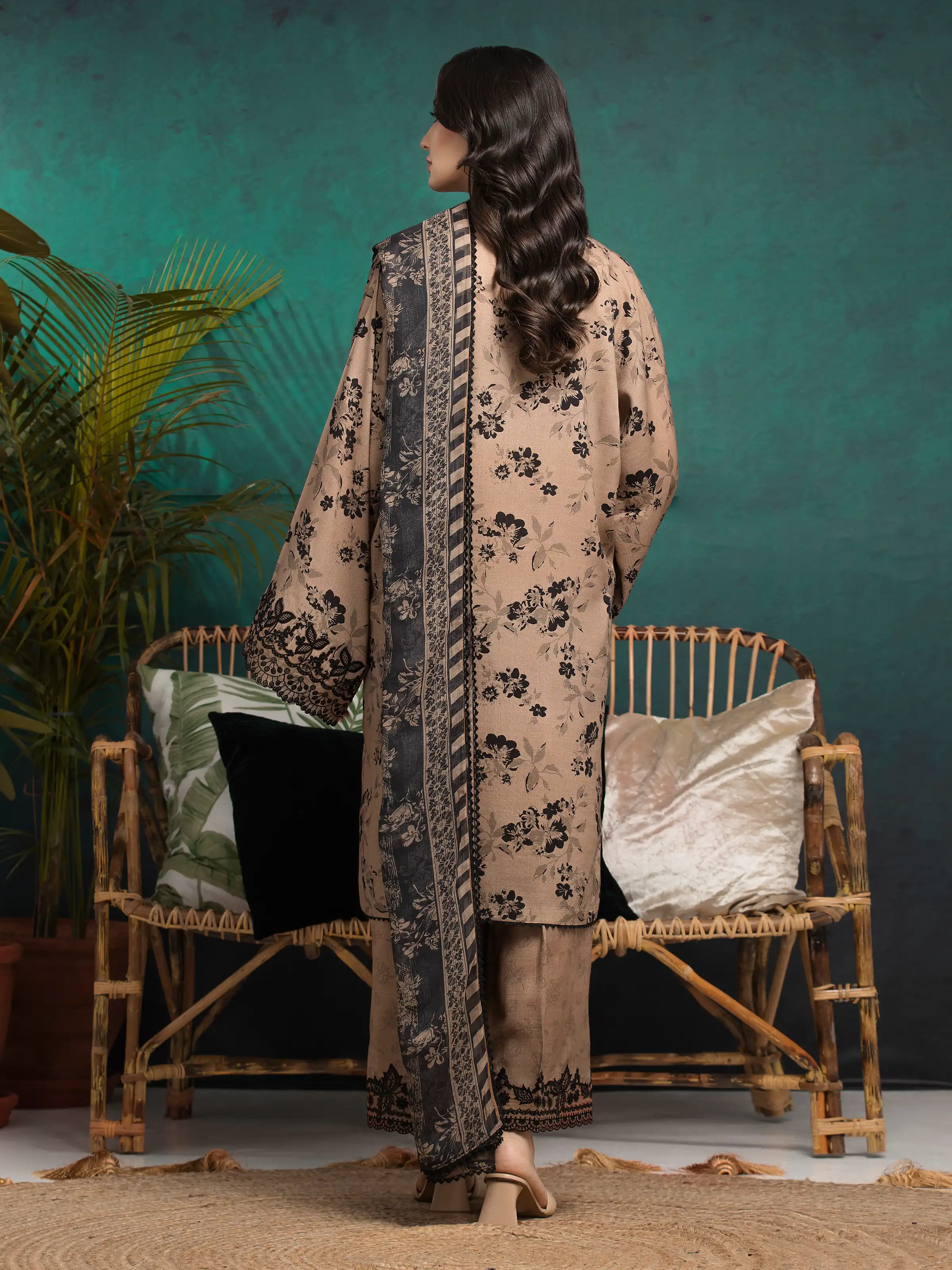 Unstitched Embroidered Raw Silk Suit - EWU5V16-30375-3P - Image 2