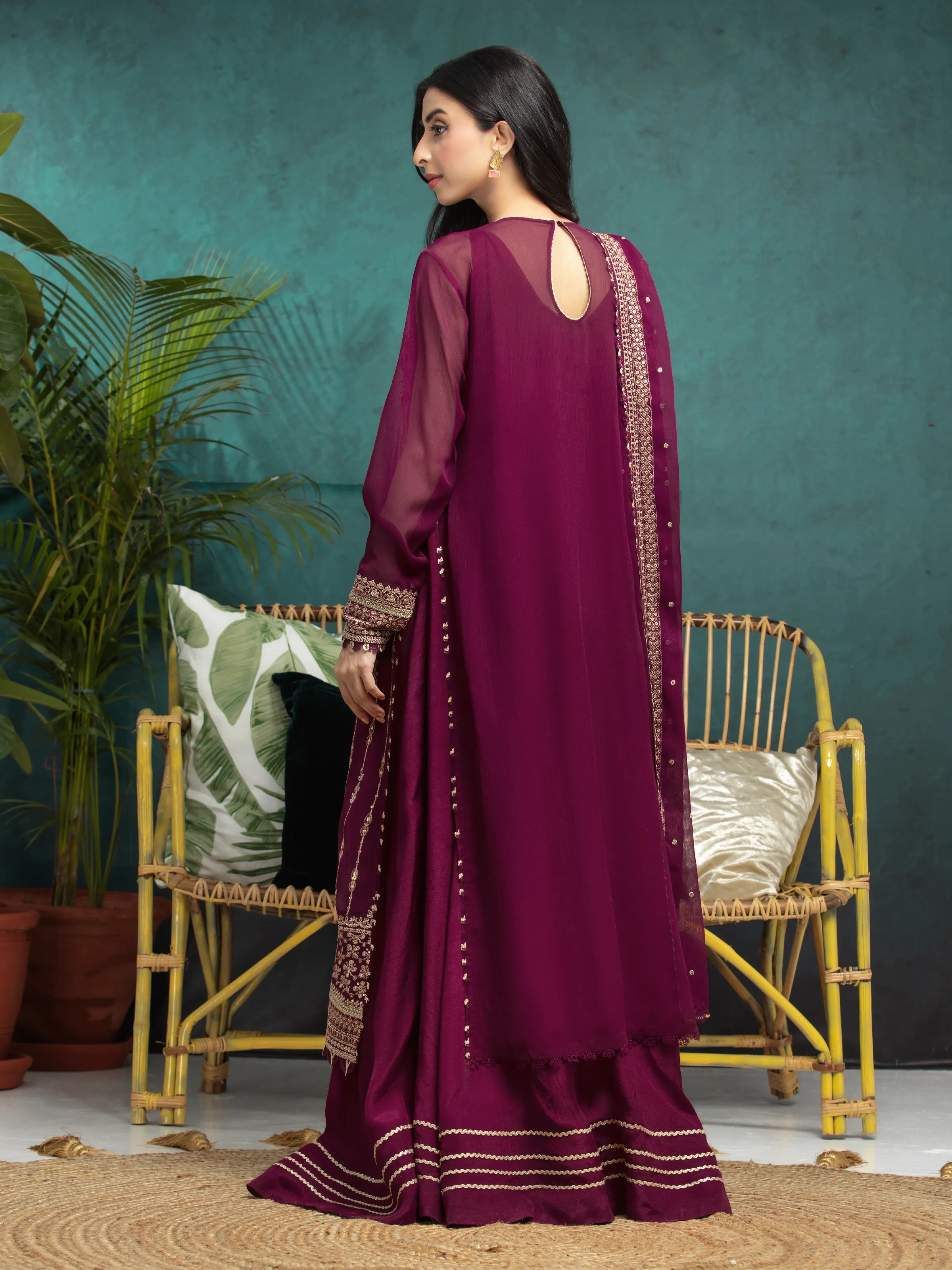 Unstitched Embroidered Chiffon Suit - EWU24V5-30321-3P - Image 2