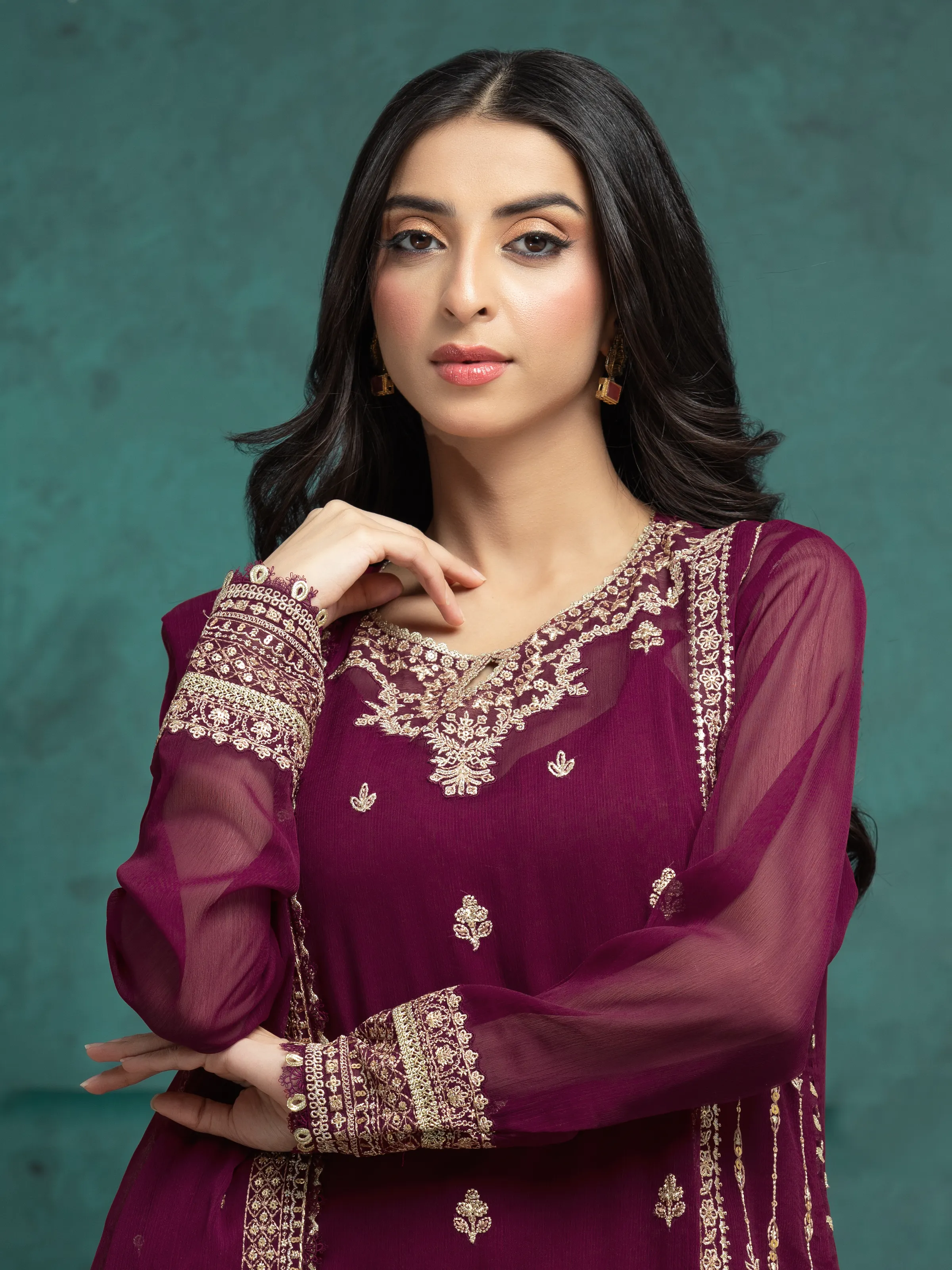 Unstitched Embroidered Chiffon Suit - EWU24V5-30321-3P - Image 3